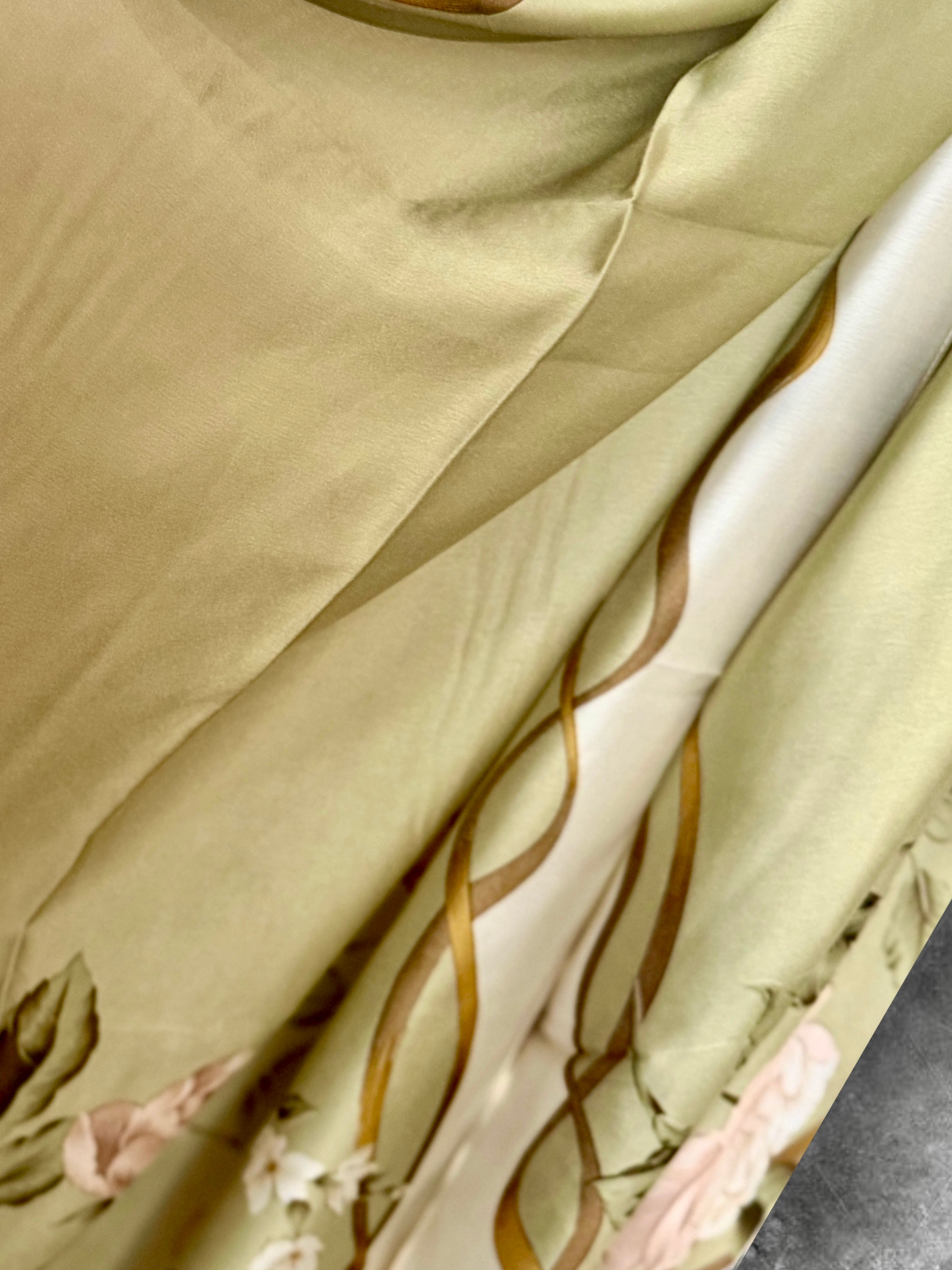 Olive Green Womens Silk Scarf with White Rose Floral Design,Lightweight Spring Sumner Wrap