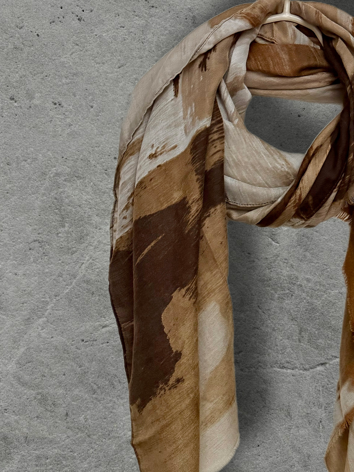 Chocolate Brown Painted Scarf, Caramel Cream Abstract Wrap