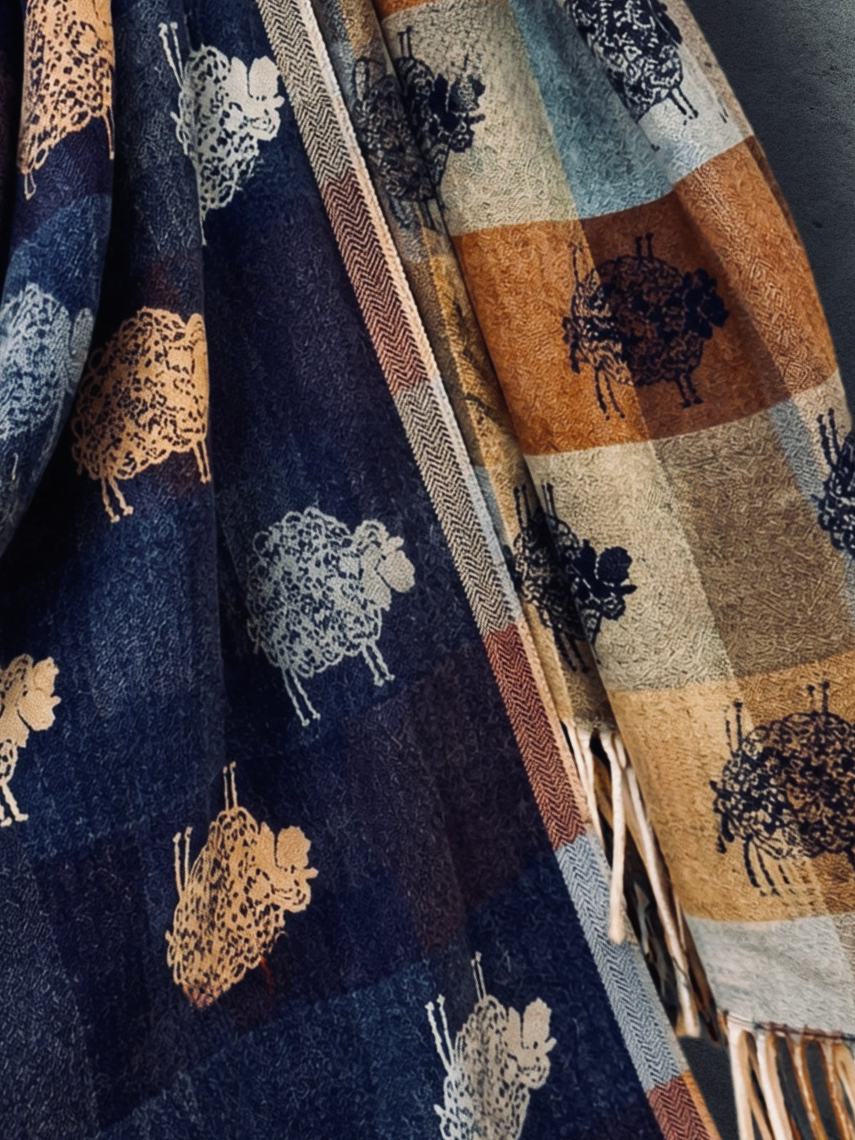 Reversible Navy Blue Sheep Winter Scarf
