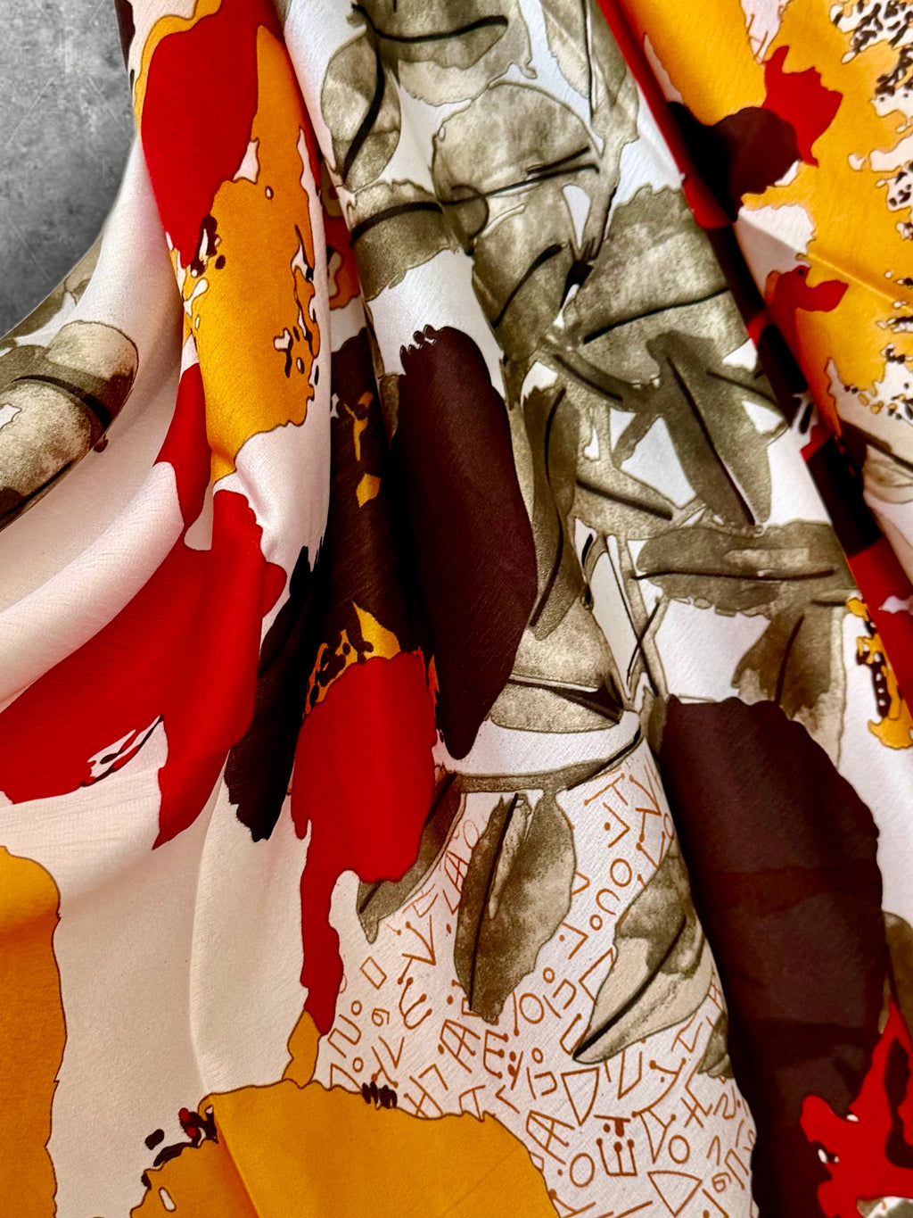 Abstract Modern Art Print Long Silk Scarf in Red and Orange