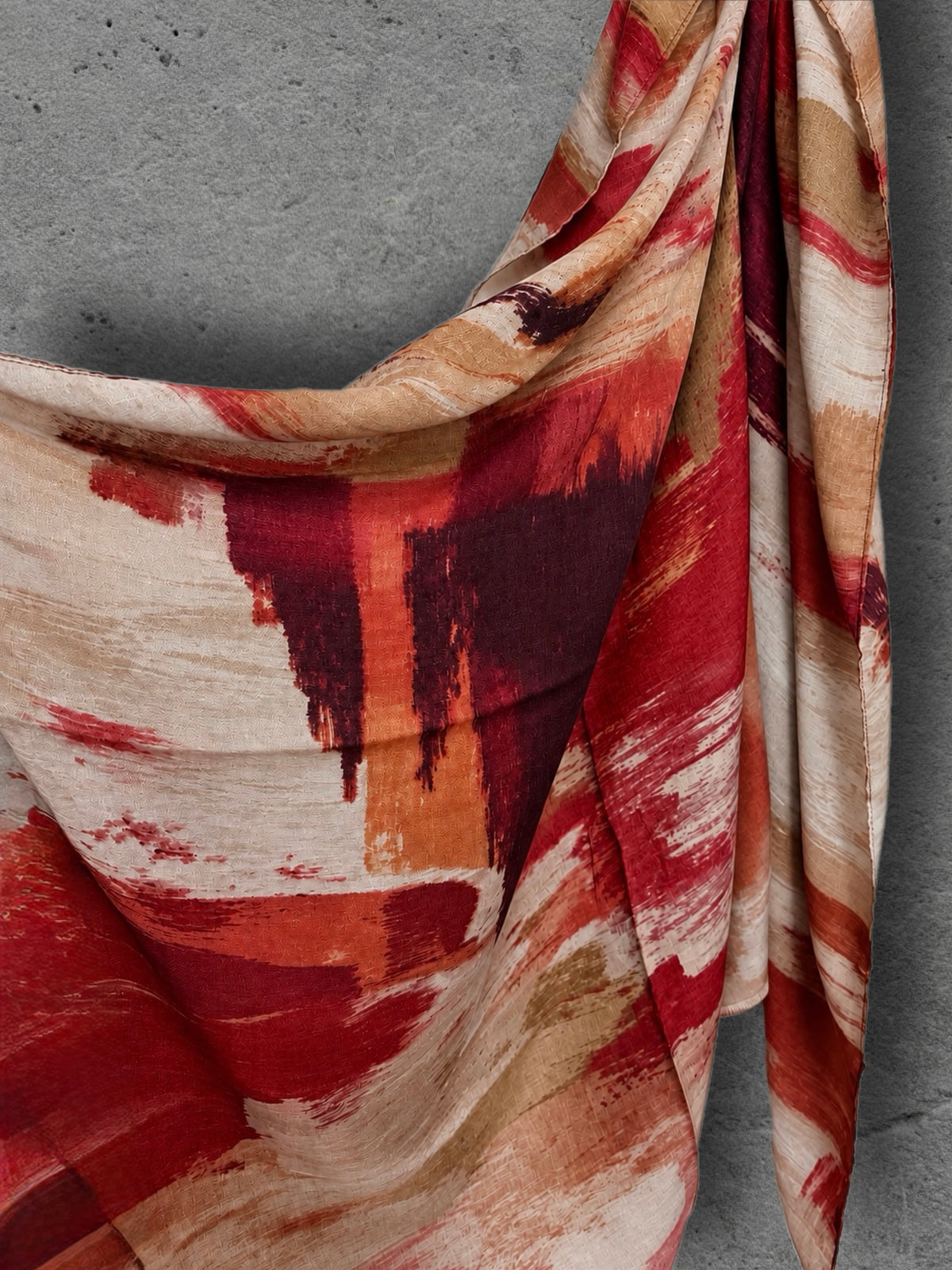 Red Burgundy and Beige Brushstroke Autumn Winter Scarf