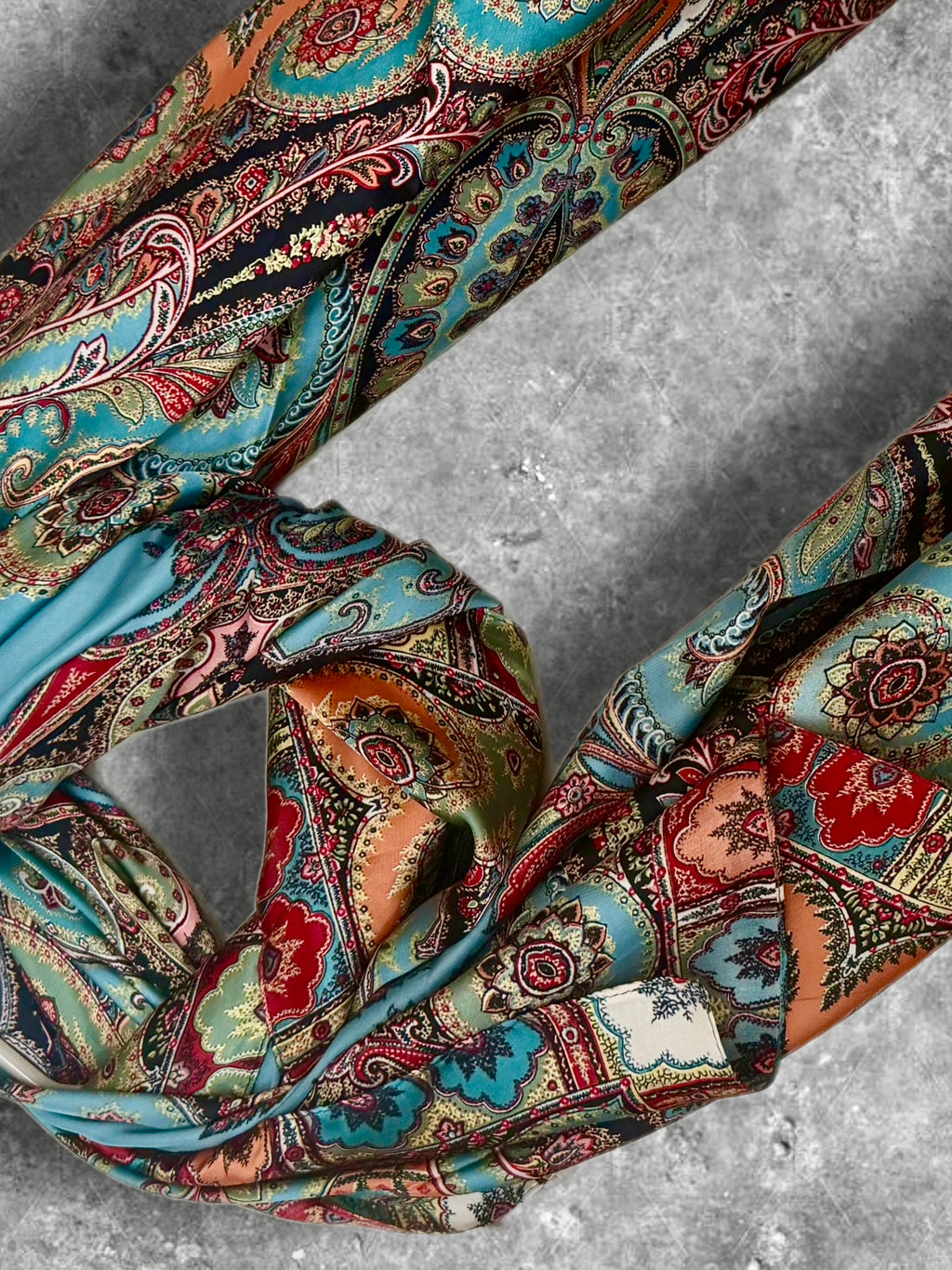 Boho Paisley Print Silk Scarf, Lightweight Shawl in Turquoise Blue for Women,Summer Wrap