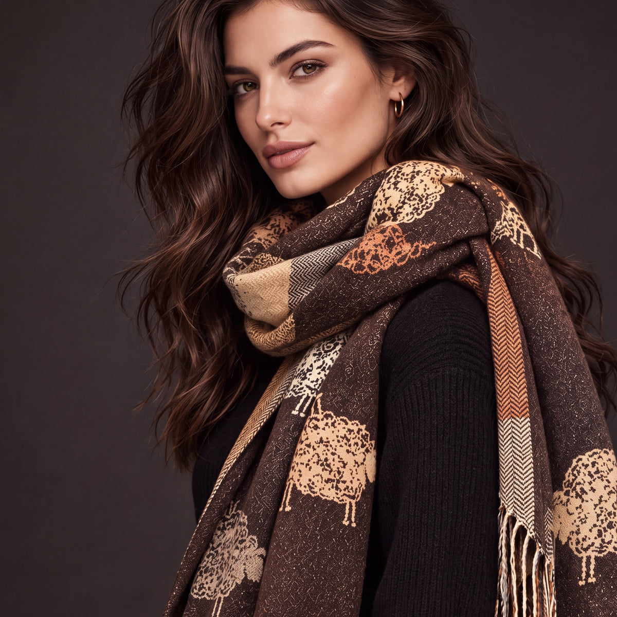 Brown Camel Reversable Sheep Winter Scarf