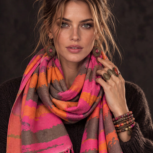 Abstract Brushed Orange and Hot Pink Winter Scarf