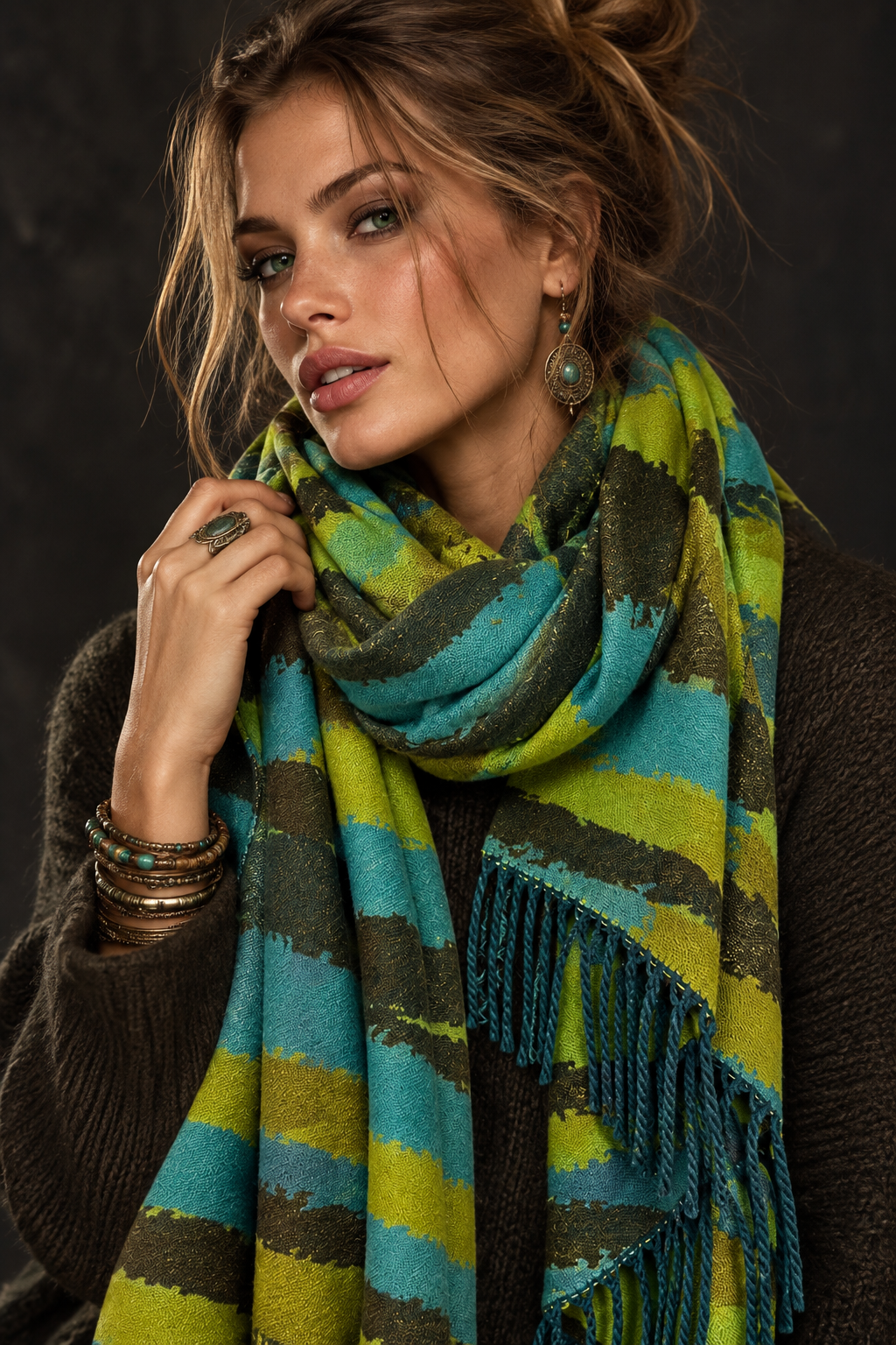 Abstract Brushed Lime Green Aqua Blue Winter Scarf