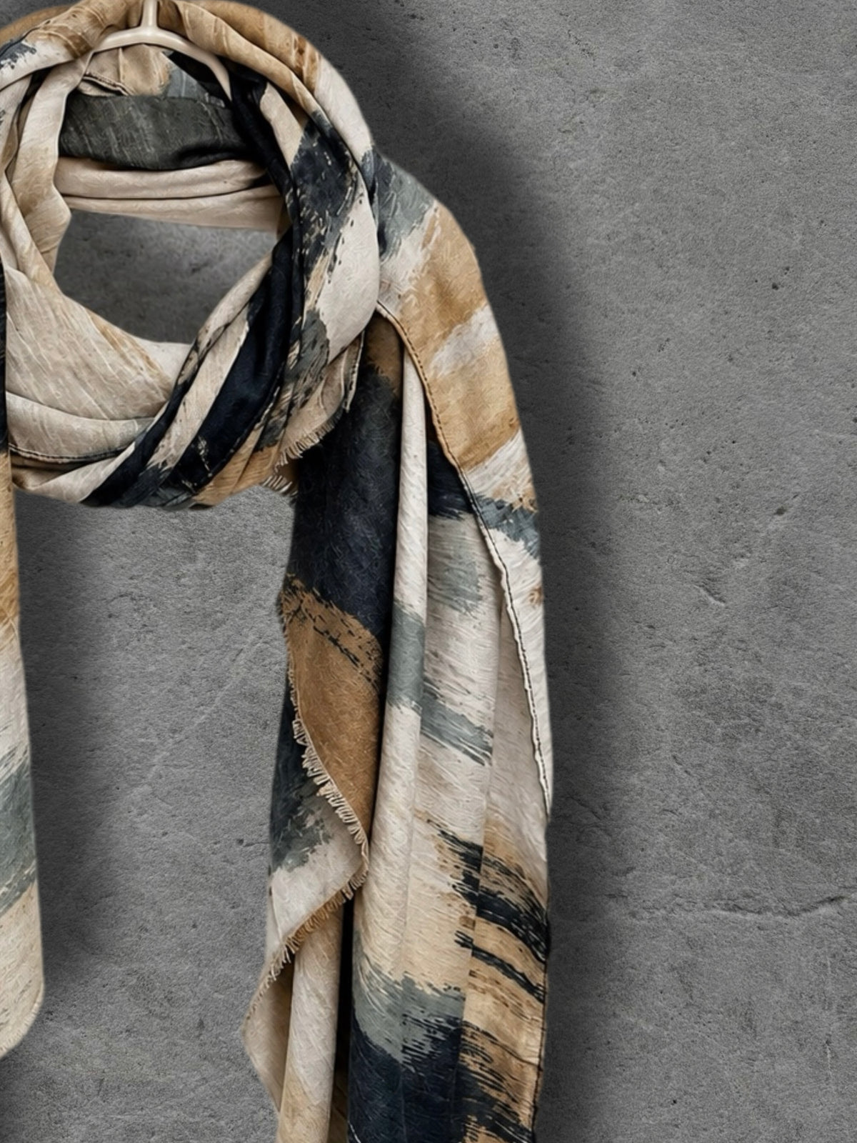 Black Beige Camel Brushstroke Autumn Winter Scarf