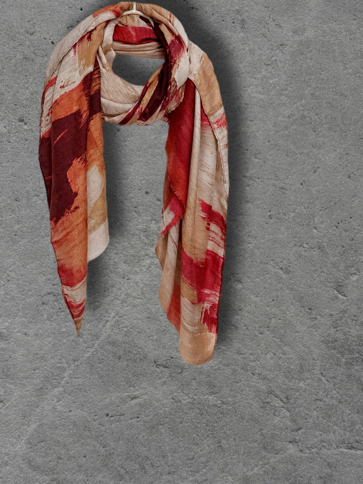 Red Burgundy and Beige Brushstroke Autumn Winter Scarf