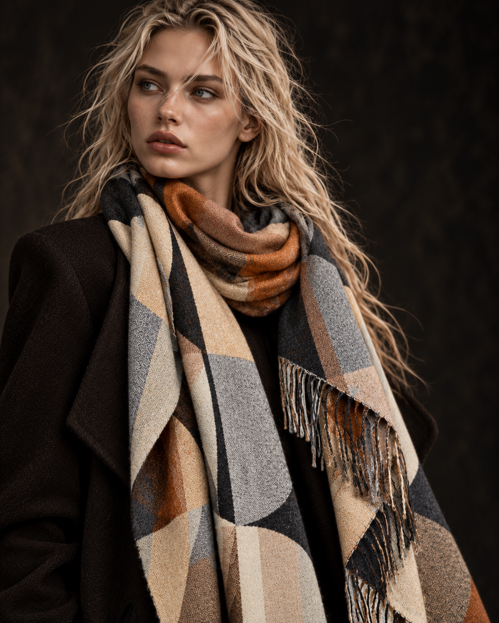Black Charcoal Bauhaus Art Deco Pattern Winter Scarf