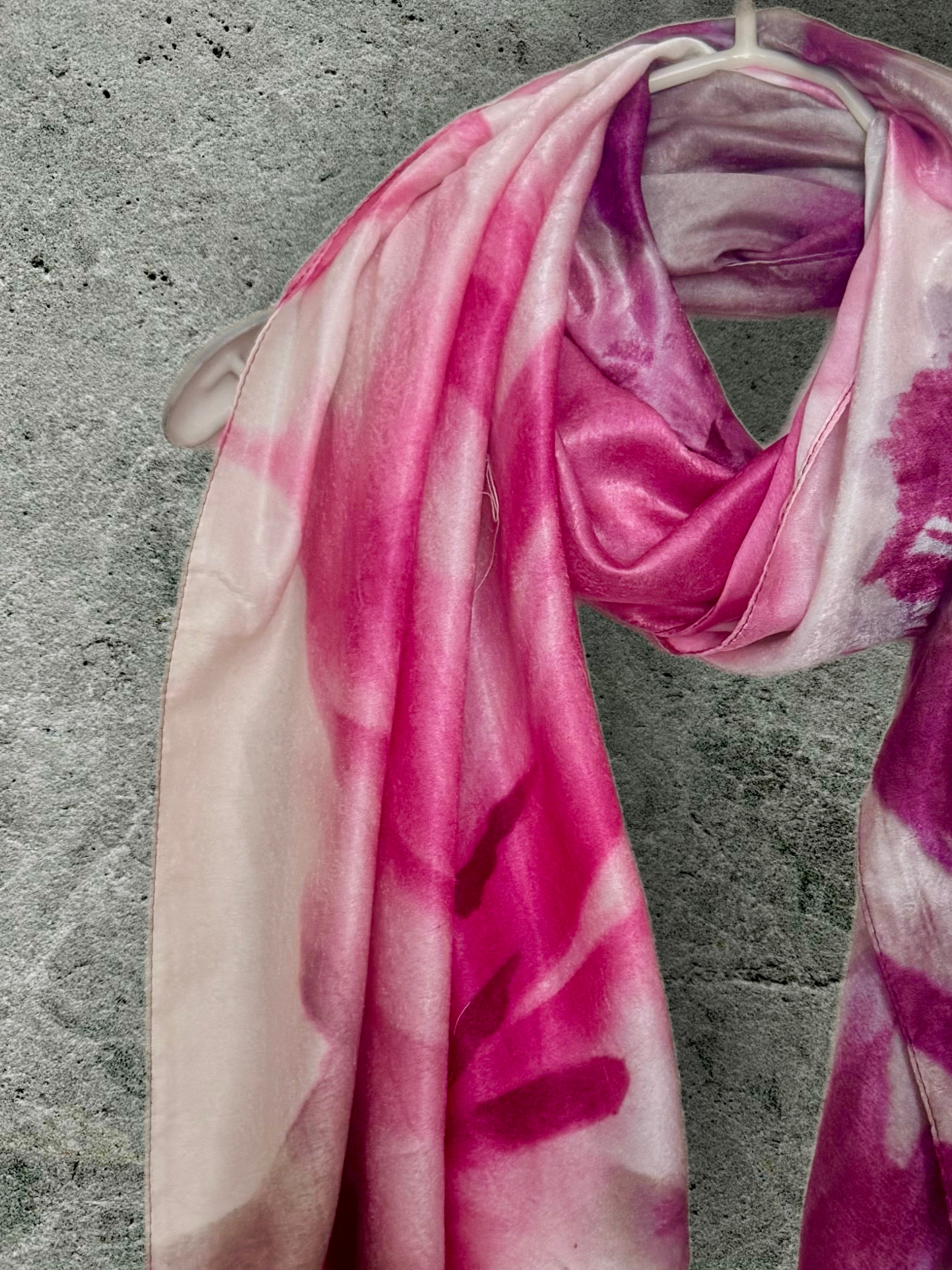 Abstract Watercolour Silk Scarf for Women in Pink/Purple,Luxury Lightweight Shawl,Ideal Gift for Her,Mom and Christmas