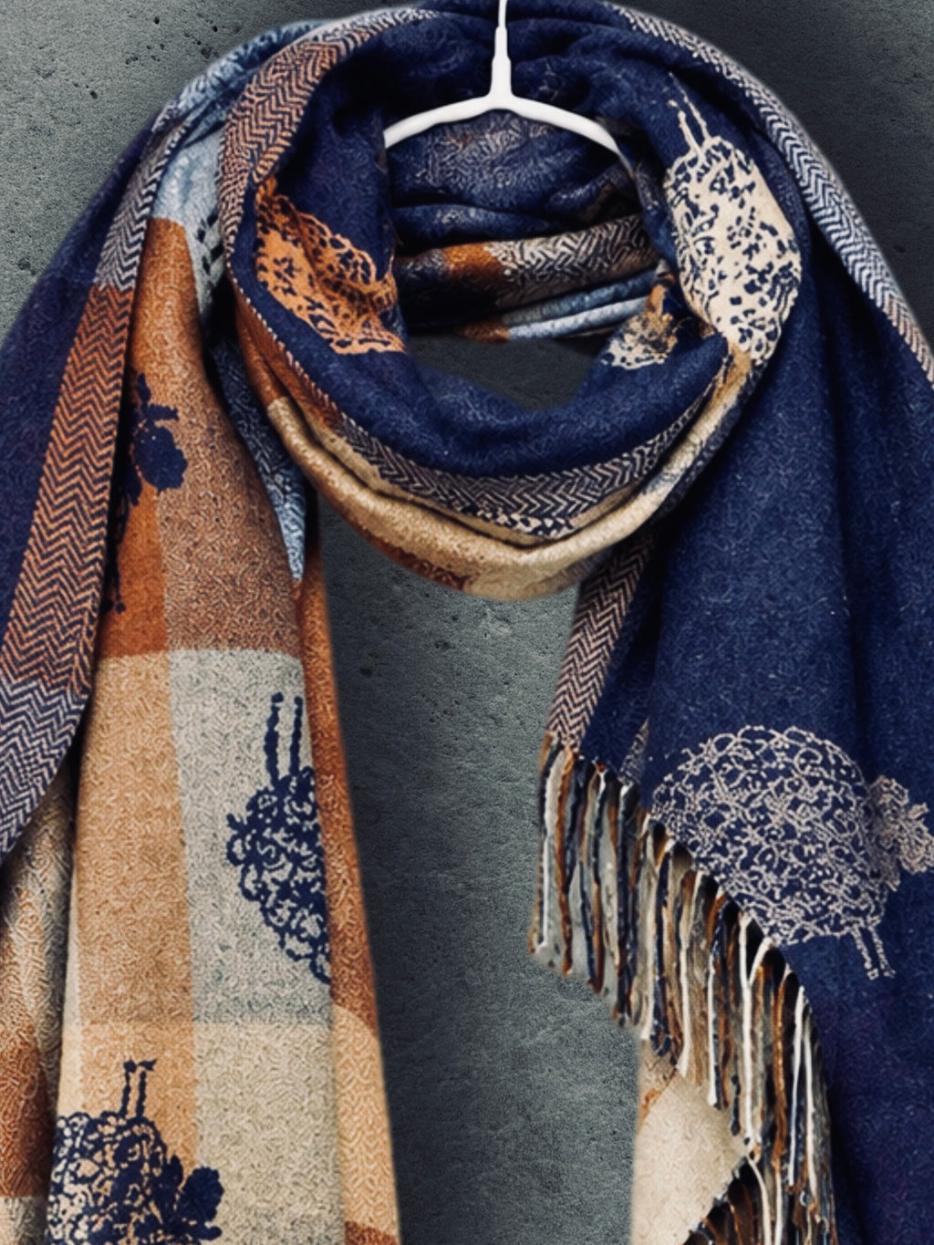 Reversible Navy Blue Sheep Winter Scarf