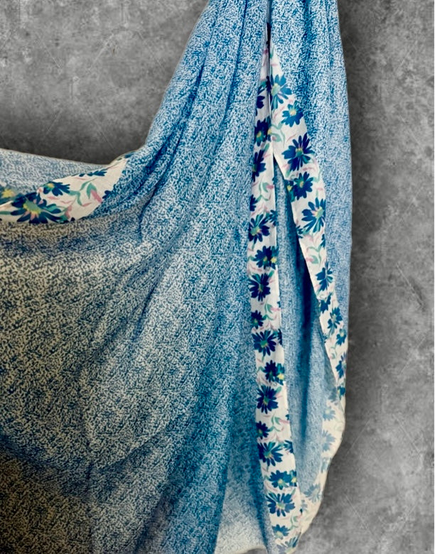 Blue Micro Floral Lightweight Cotton Scarf for Women,Soft Summer Shawl Wrap