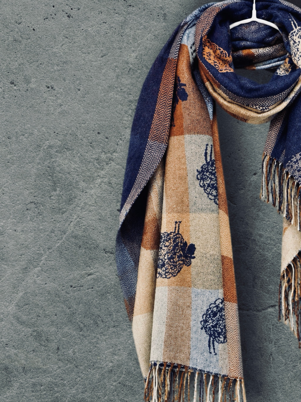 Reversible Navy Blue Sheep Winter Scarf
