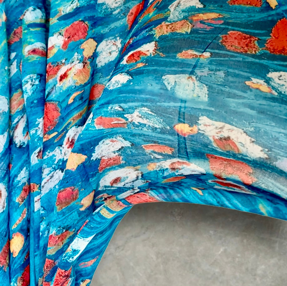 Blue Floral Abstract Cotton Scarf for Women,Lightweight Sheer Summer Wrap