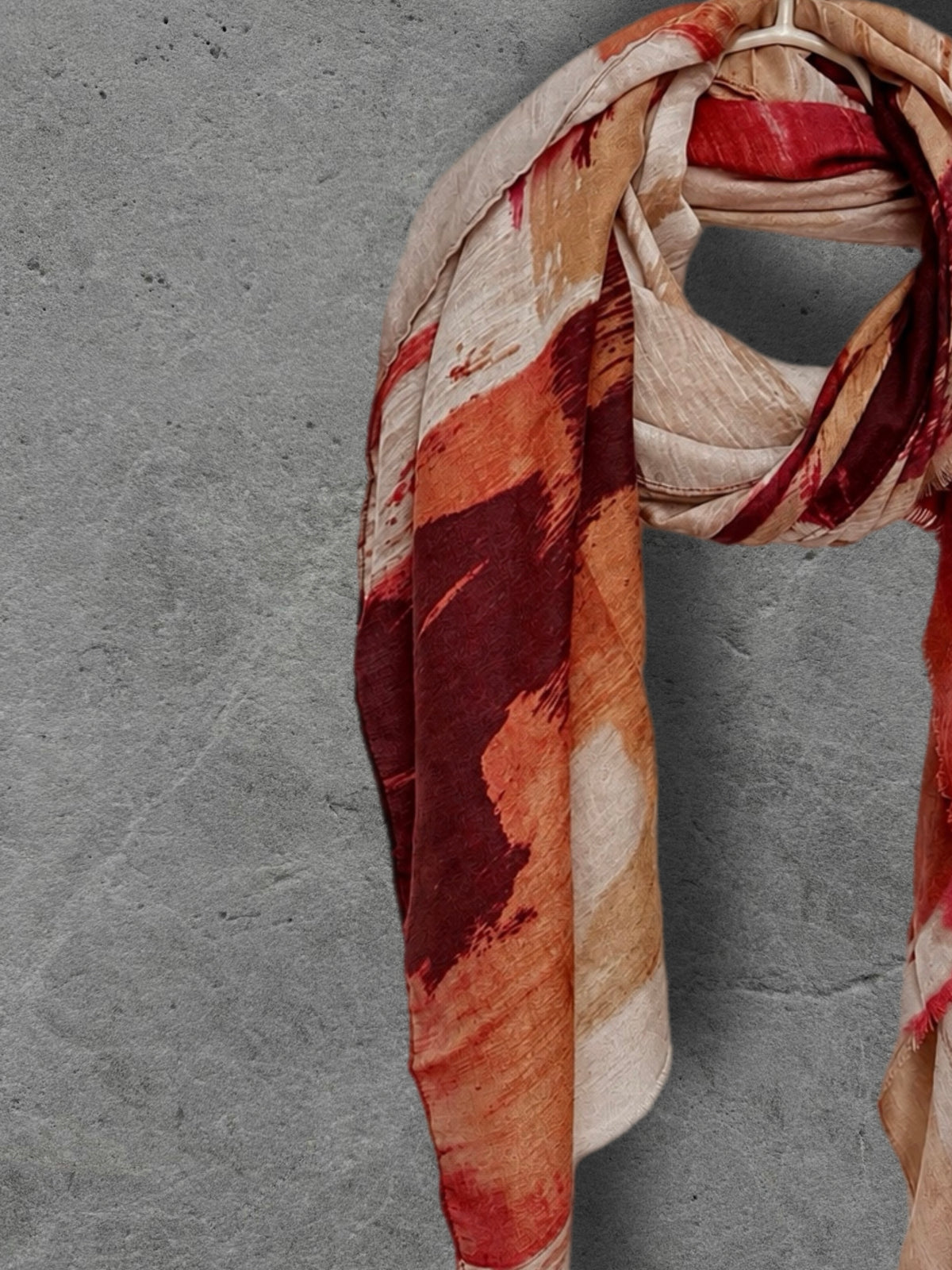 Red Burgundy and Beige Brushstroke Autumn Winter Scarf