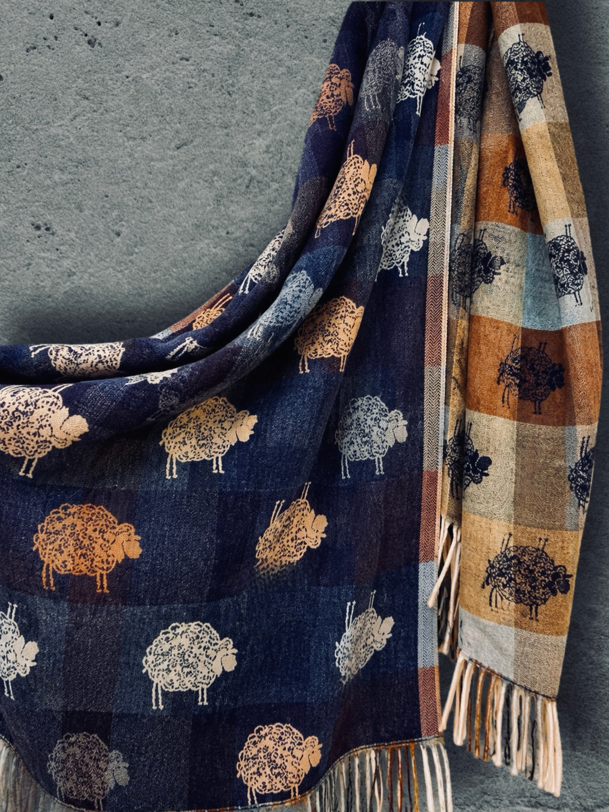 Reversible Navy Blue Sheep Winter Scarf