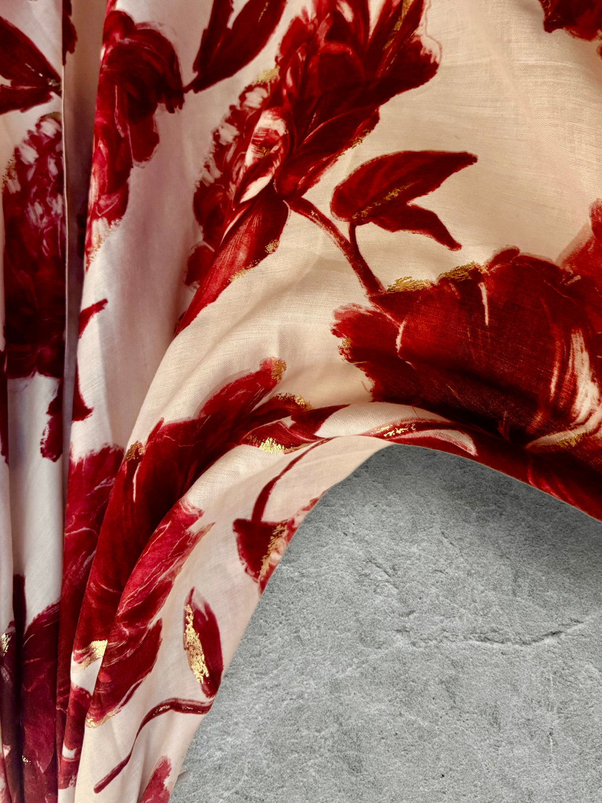 Elegant Red Peony Scarf for Women with Gold Accents,Floral Print Shawl