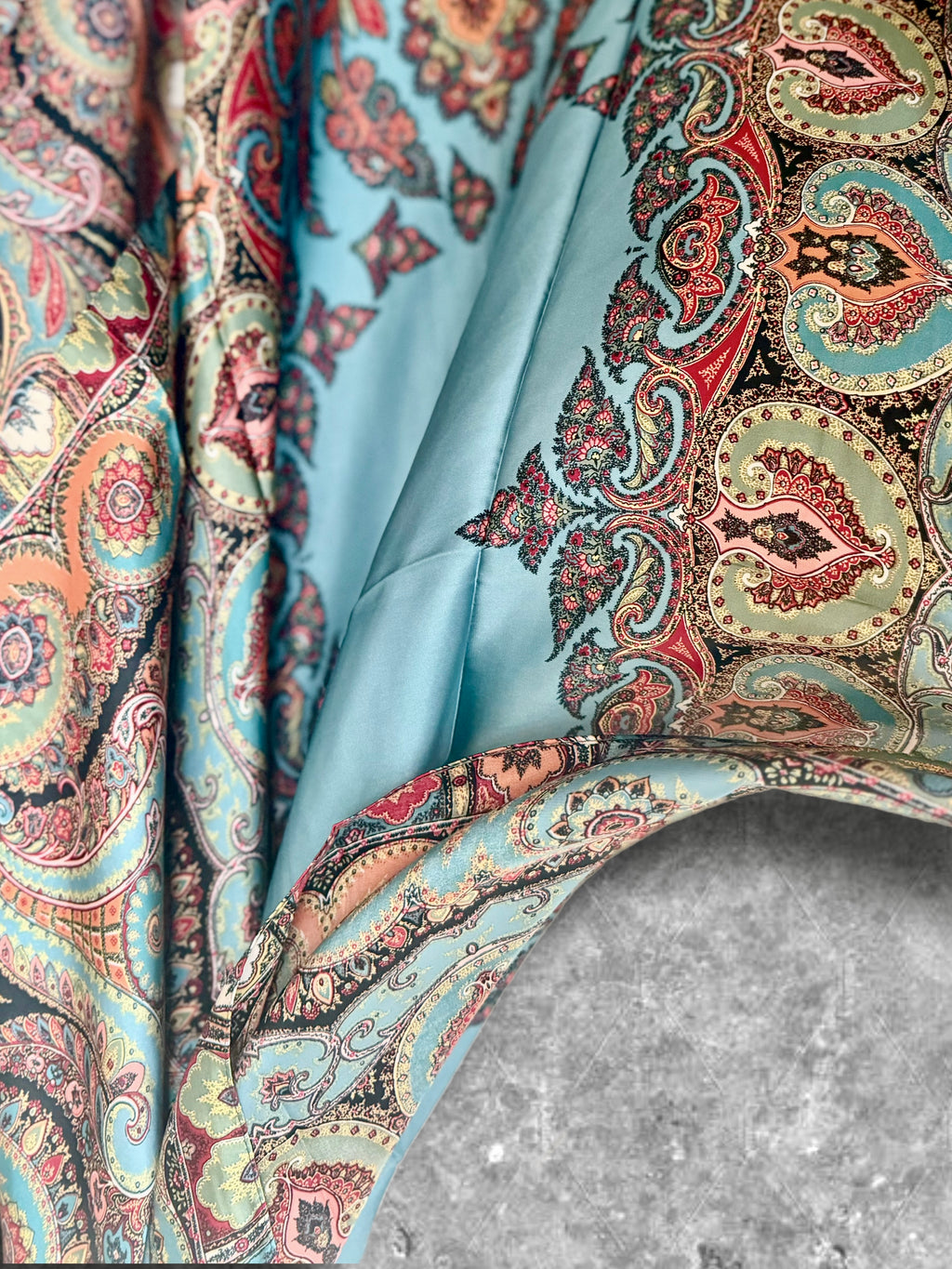 Boho Paisley Print Silk Scarf, Lightweight Shawl in Turquoise Blue for Women,Summer Wrap