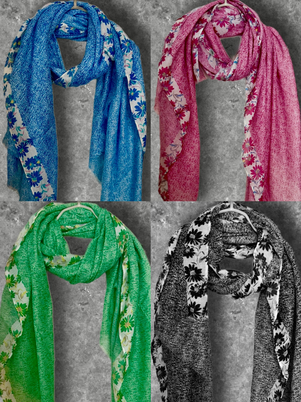 Green Floral Lightweight Cotton Scarf,Summer Wrap for Women