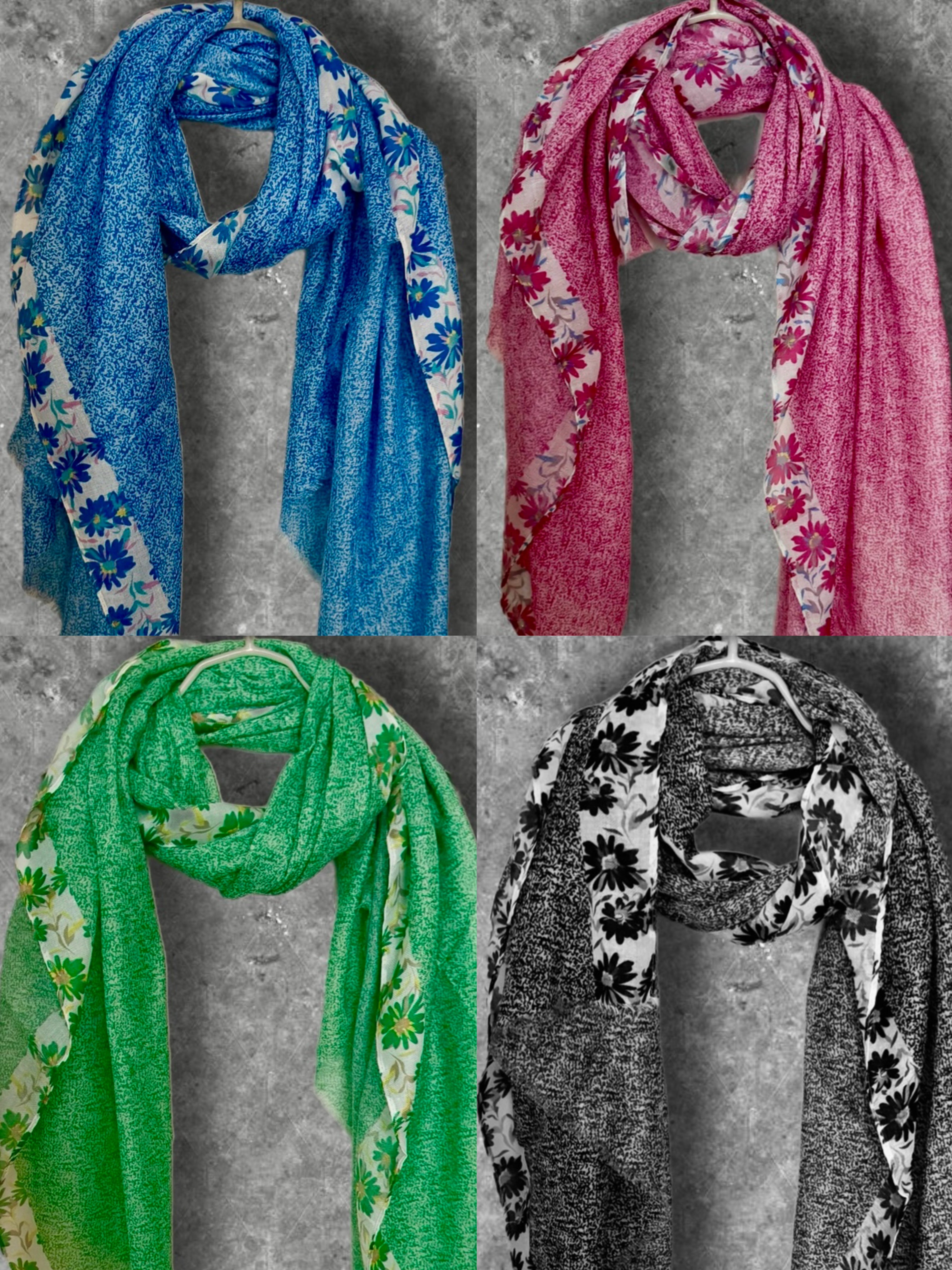 Green Floral Lightweight Cotton Scarf,Summer Wrap for Women