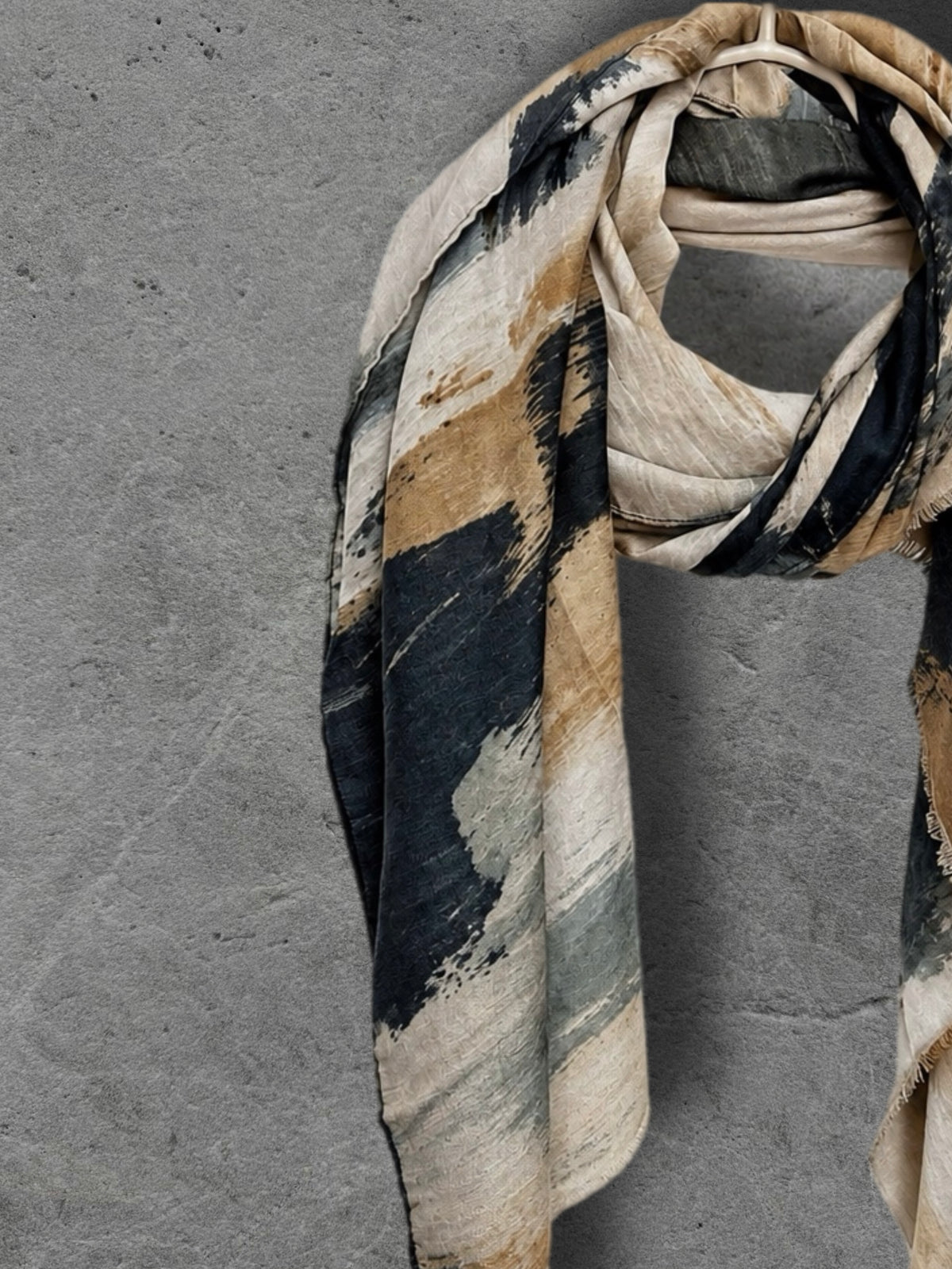 Black Beige Camel Brushstroke Autumn Winter Scarf