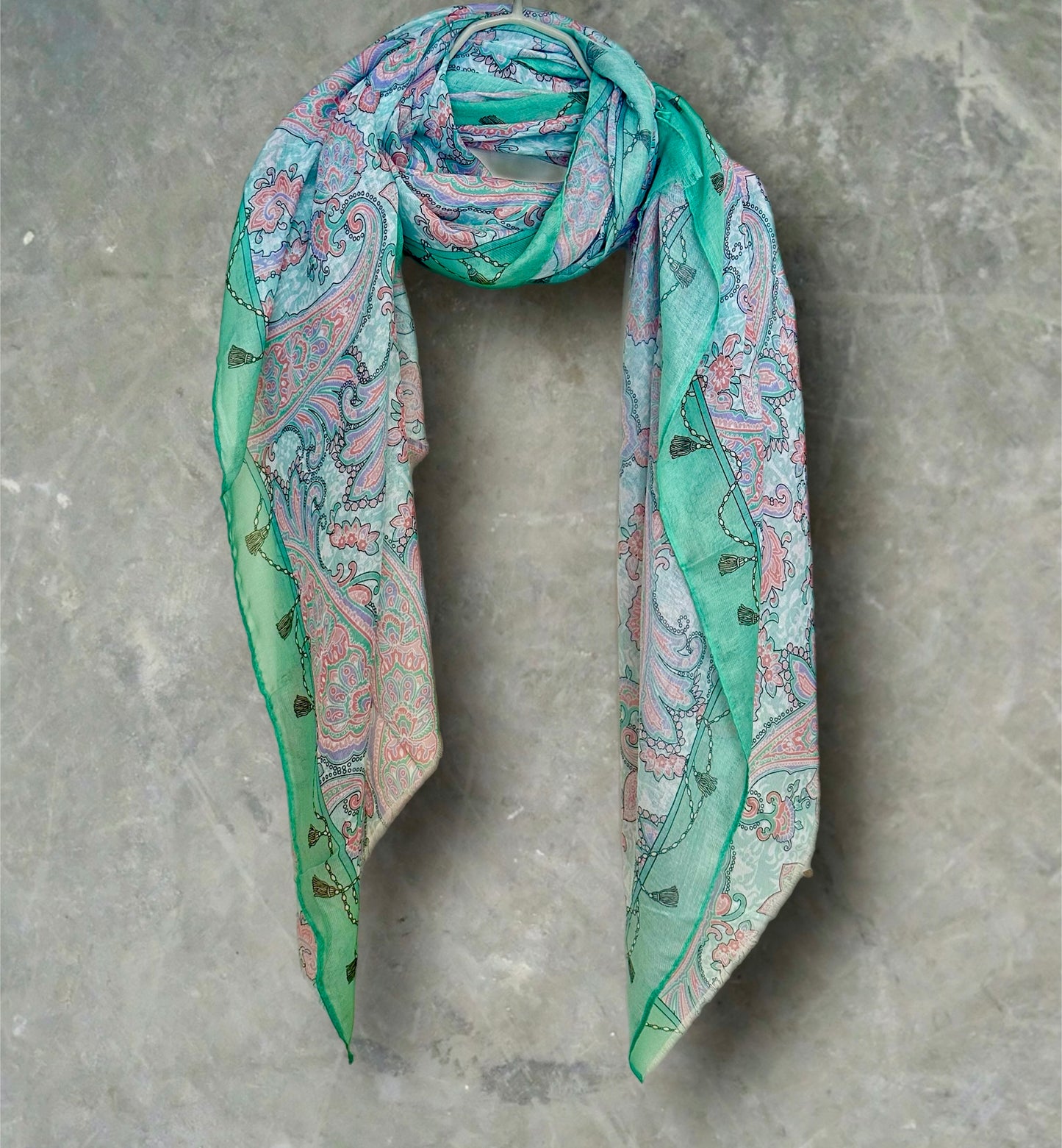 Light Green Paisley Pattern Cotton Scarf,Perfect for Gifting Women on Mother's Day,Birthdays,Christmas, Suitable for Every Season