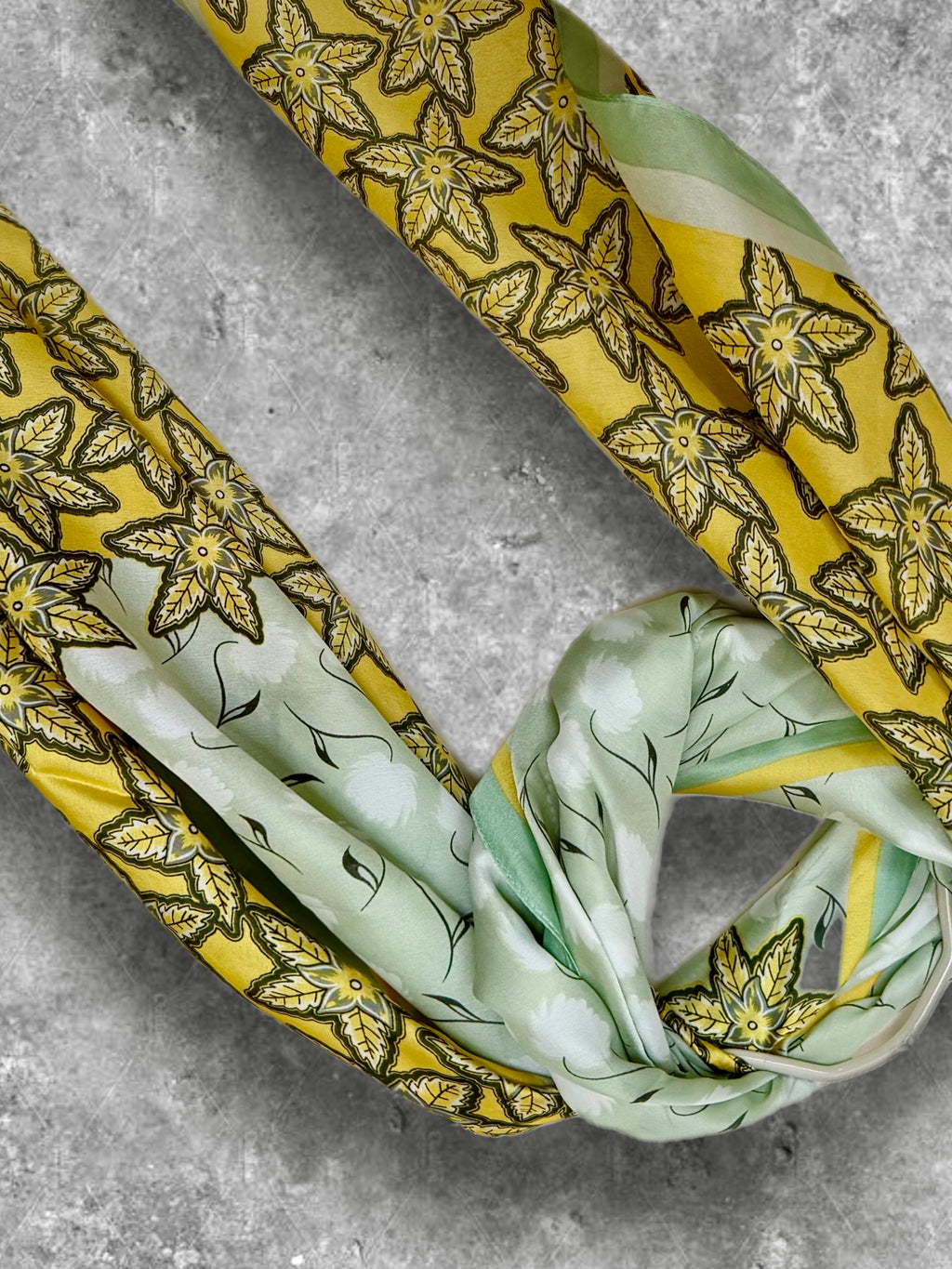 Yellow Green Long Silk Scarf for Women,Featuring Golden Meadow Blossom