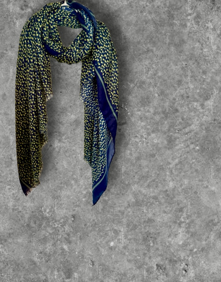Navy Blue Polka Dot Cotton Scarf for Women,Lightweight Long Wrap Shawl