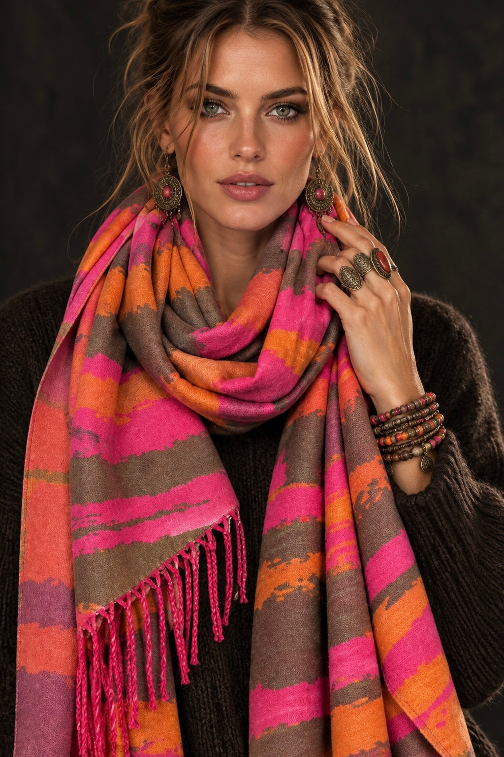 Abstract Brushed Orange and Hot Pink Winter Scarf