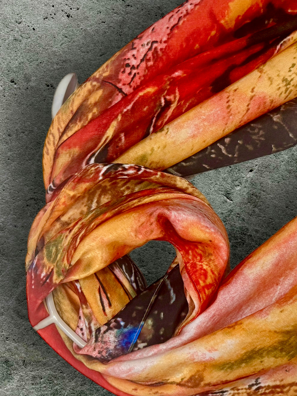 Abstract Silk Scarf for Women in Bold Orange & Red Artistic Wrap,Suitable for All Season,Great Gifts for Her,Mom,Birthday or Christmas