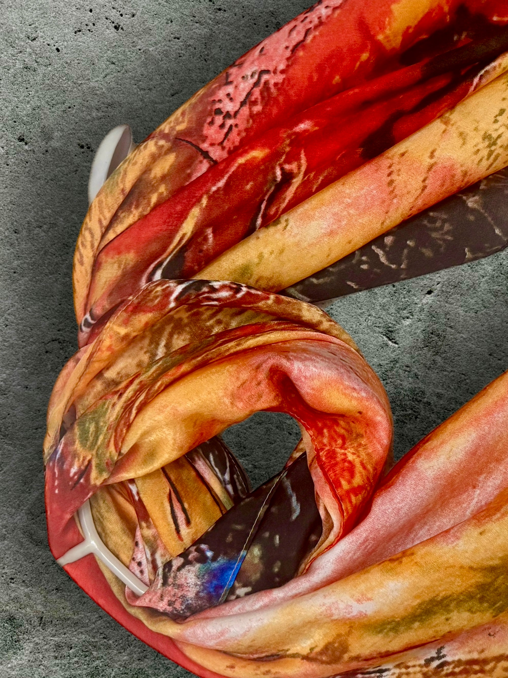 Abstract Silk Scarf for Women in Bold Orange & Red Artistic Wrap,Suitable for All Season,Great Gifts for Her,Mom,Birthday or Christmas