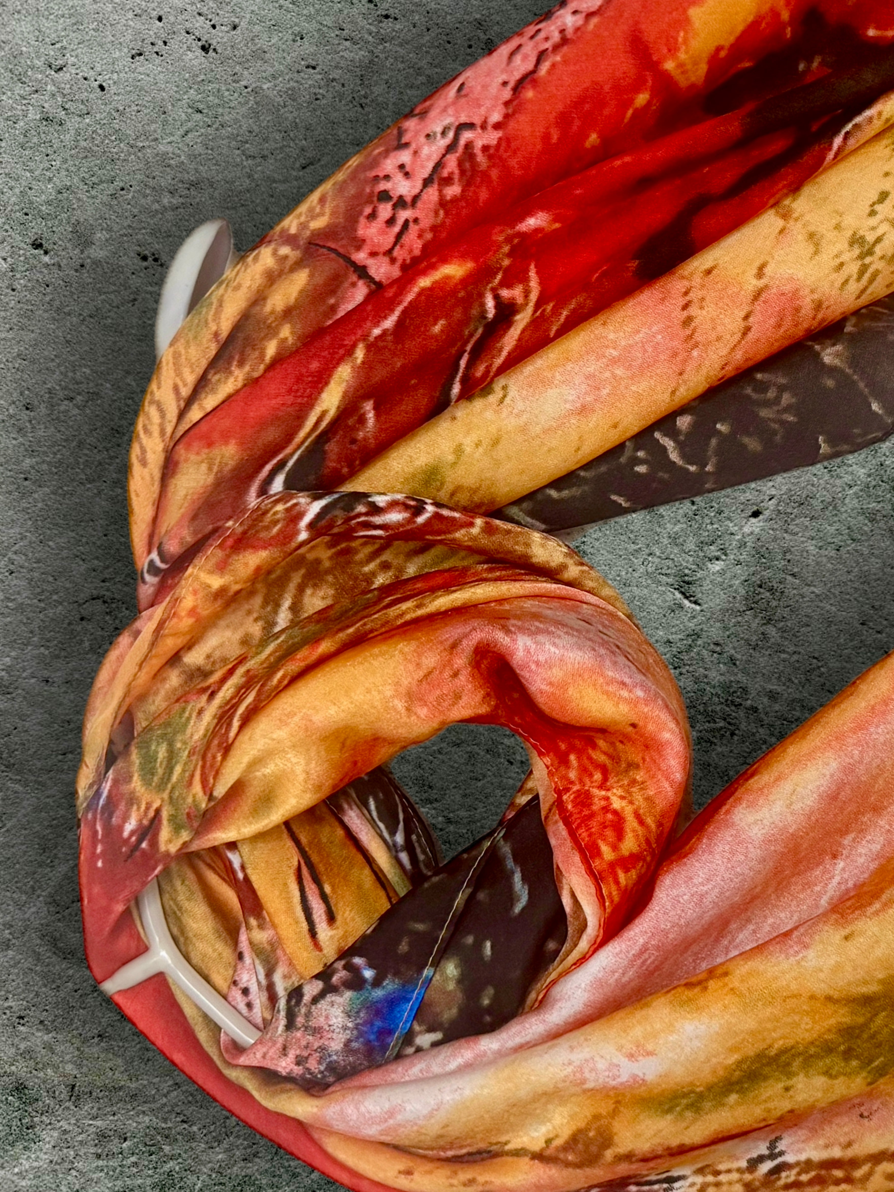 Abstract Silk Scarf for Women in Bold Orange & Red Artistic Wrap,Suitable for All Season,Great Gifts for Her,Mom,Birthday or Christmas