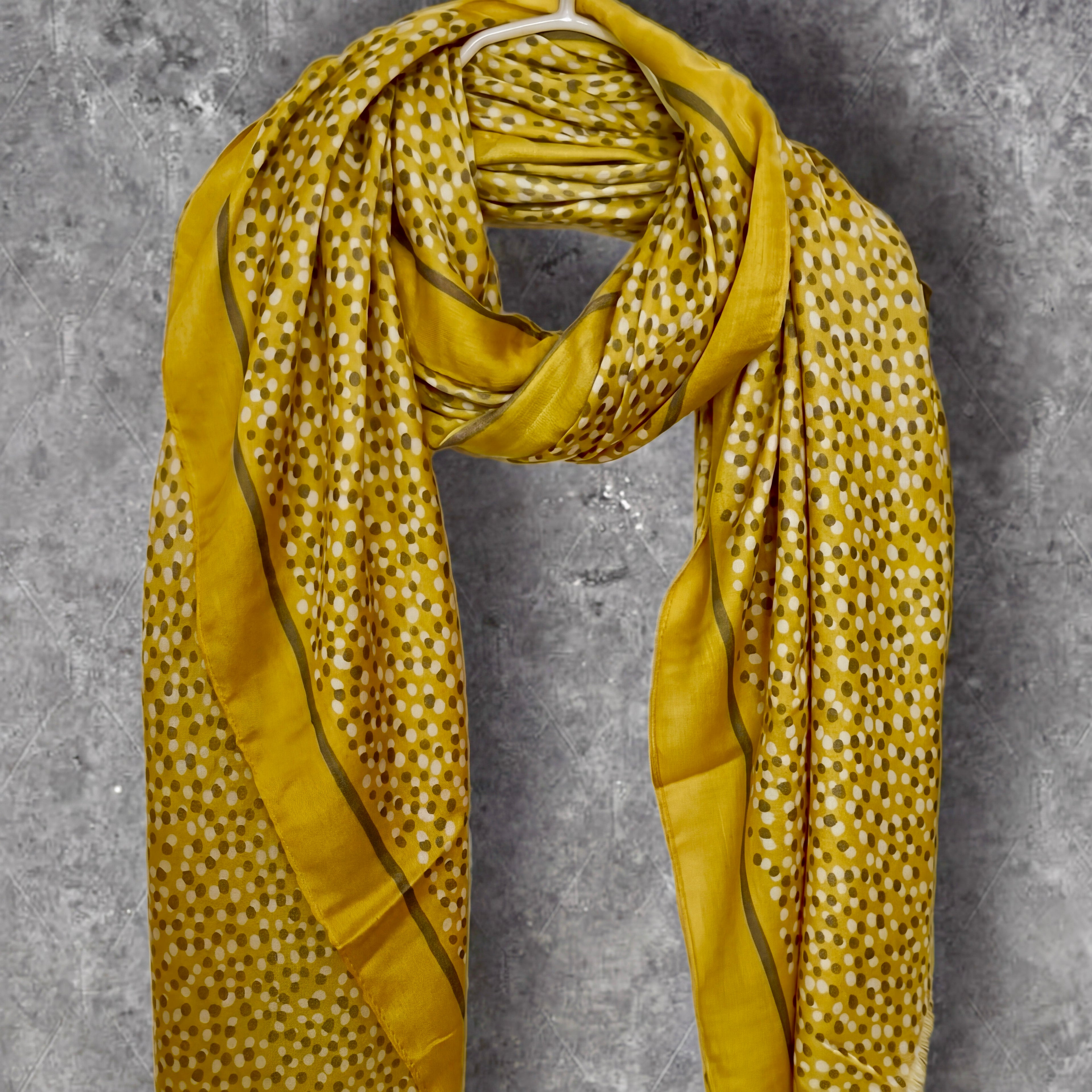 Yellow Micro Polka Dot Cotton Scarf for Women,Lightweight Spring Summer Shawl