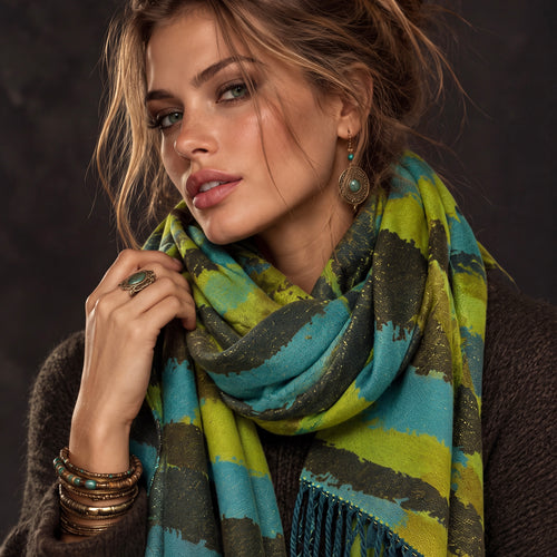 Abstract Brushed Lime Green Aqua Blue Winter Scarf