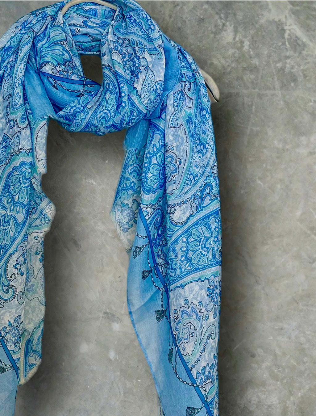 Light Blue Paisley Pattern Cotton Scarf
