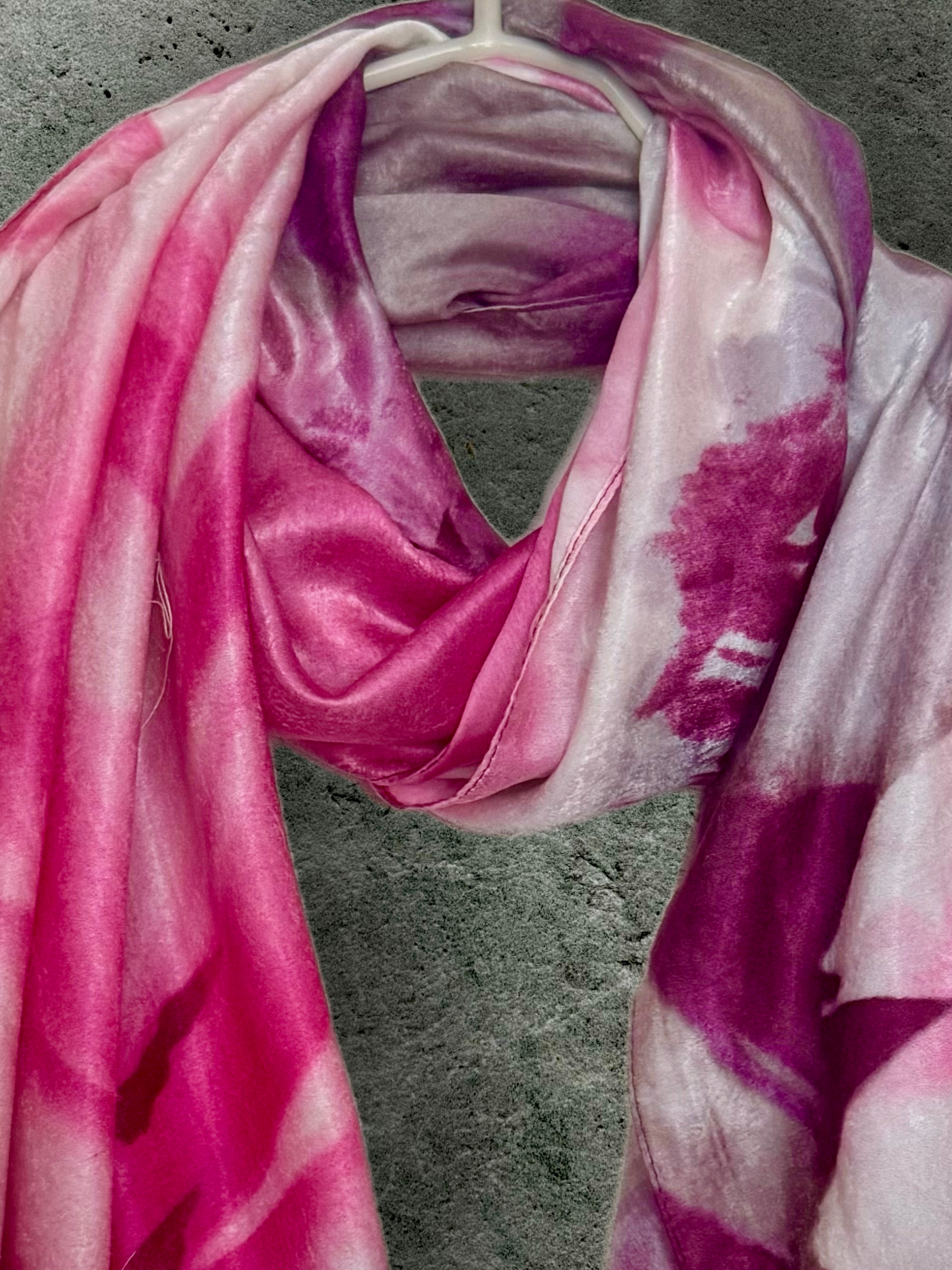 Abstract Watercolour Silk Scarf for Women in Pink/Purple,Luxury Lightweight Shawl,Ideal Gift for Her,Mom and Christmas
