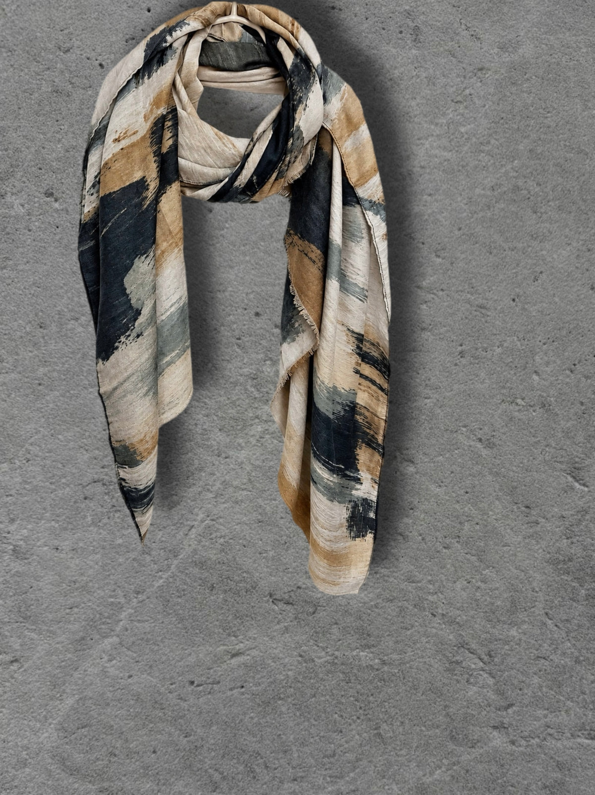 Black Beige Camel Brushstroke Autumn Winter Scarf