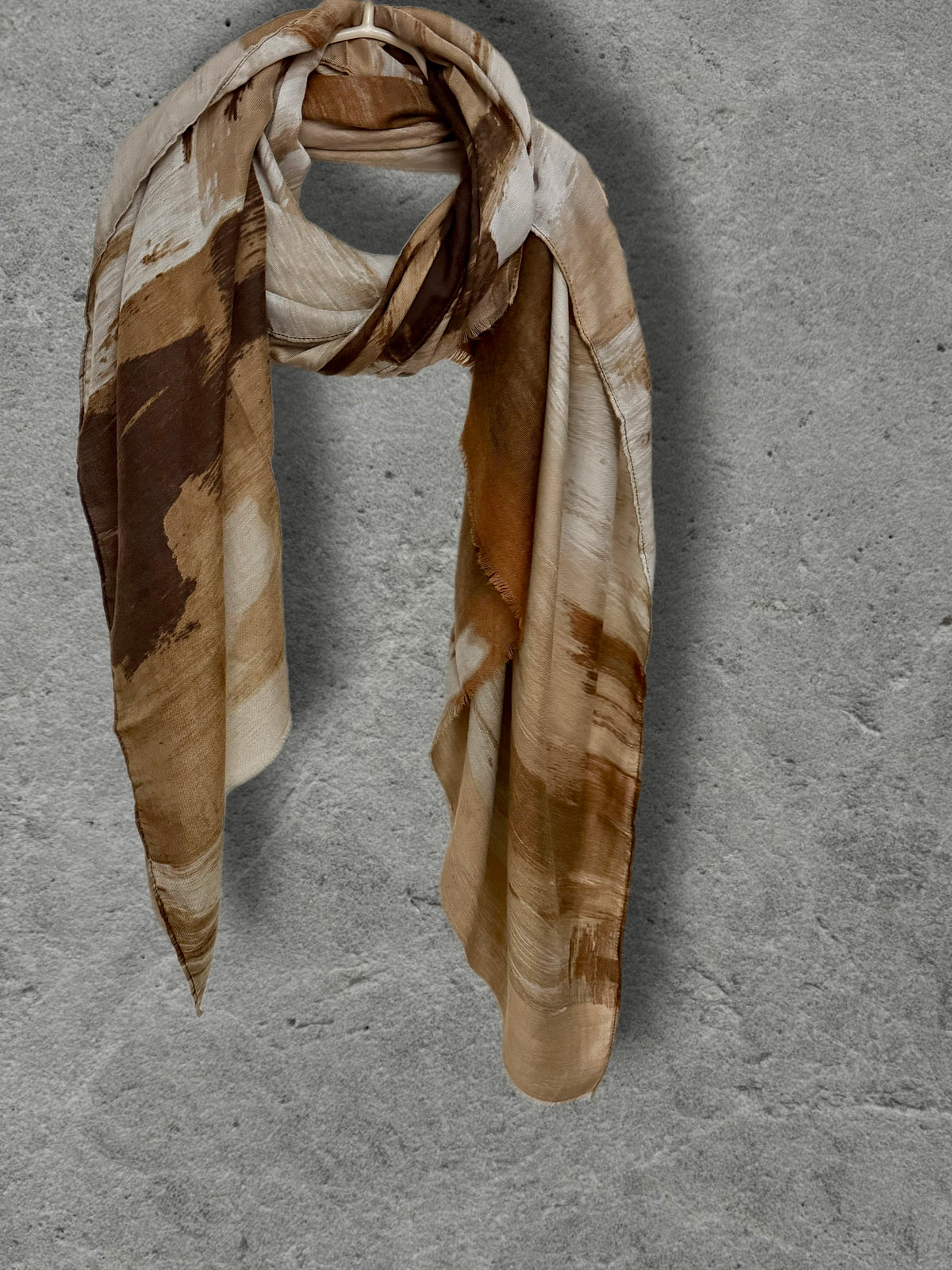 Chocolate Brown Painted Scarf, Caramel Cream Abstract Wrap