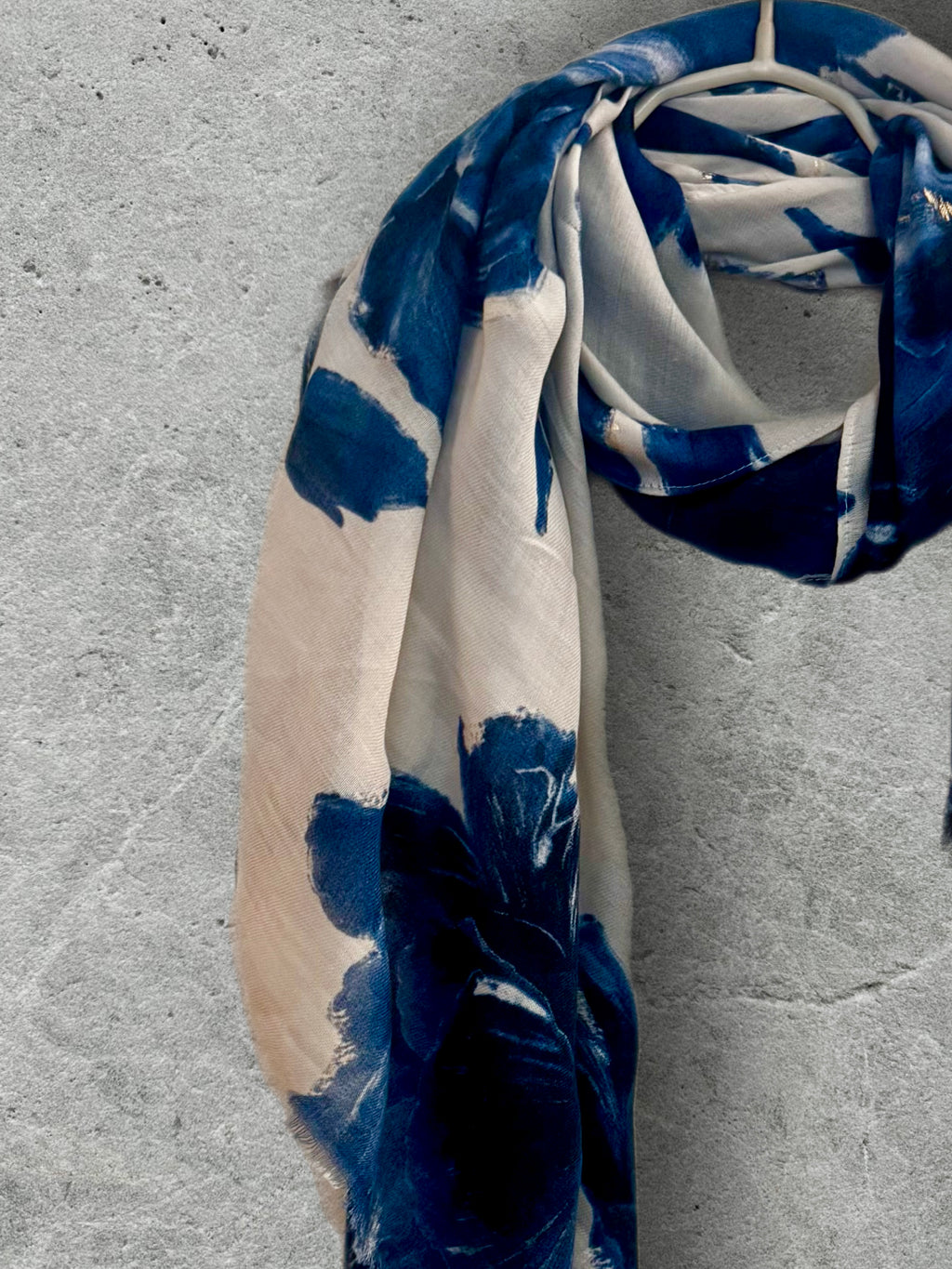 Blue Sketch Peony Scarf with Gold Accents,Elegant Floral Print Wrap