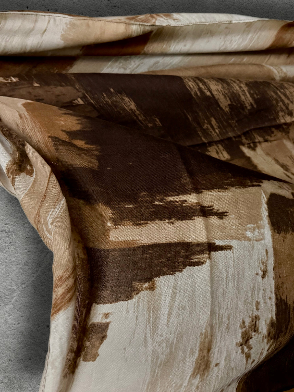 Chocolate Brown Painted Scarf, Caramel Cream Abstract Wrap