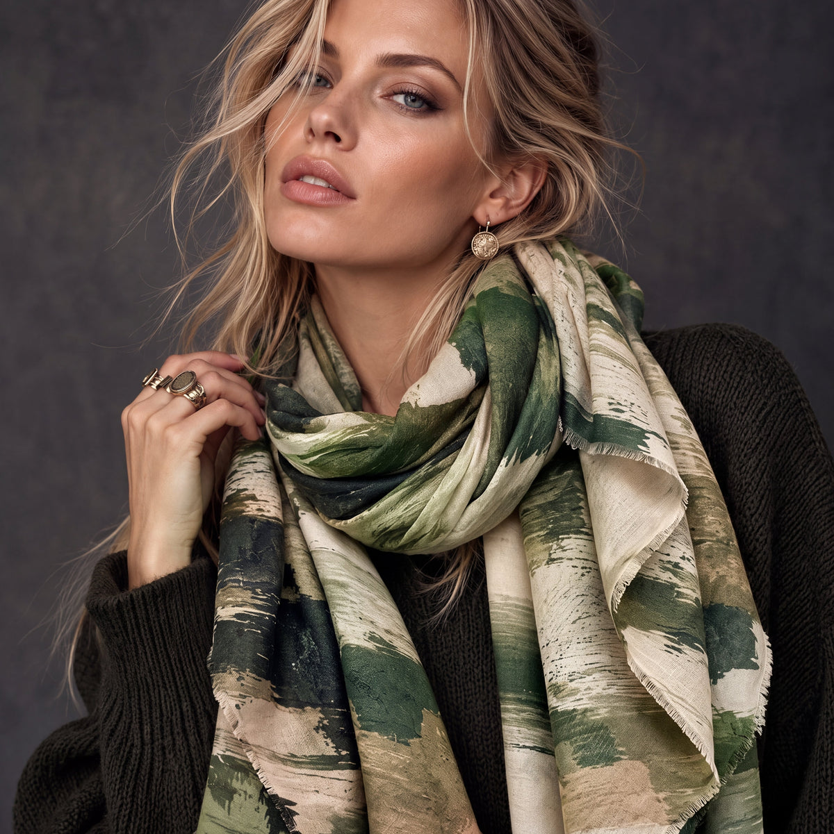 Forest Green Abstract Brushstroke Autumn Winter Scarf