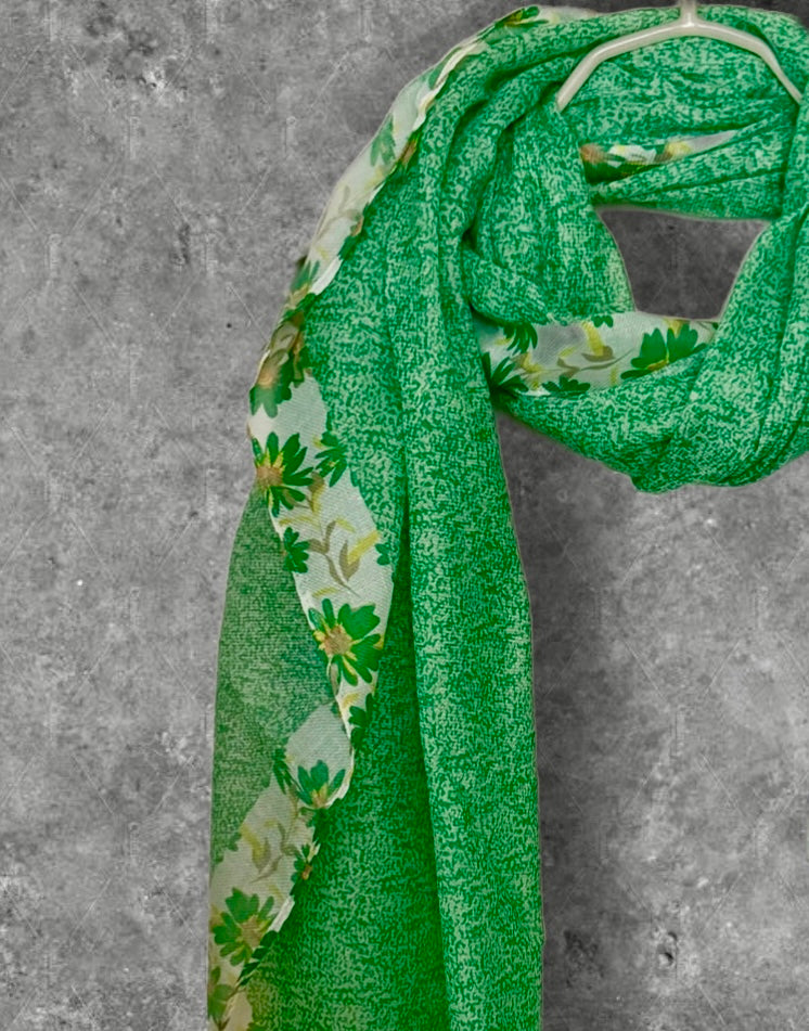 Green Floral Lightweight Cotton Scarf,Summer Wrap for Women