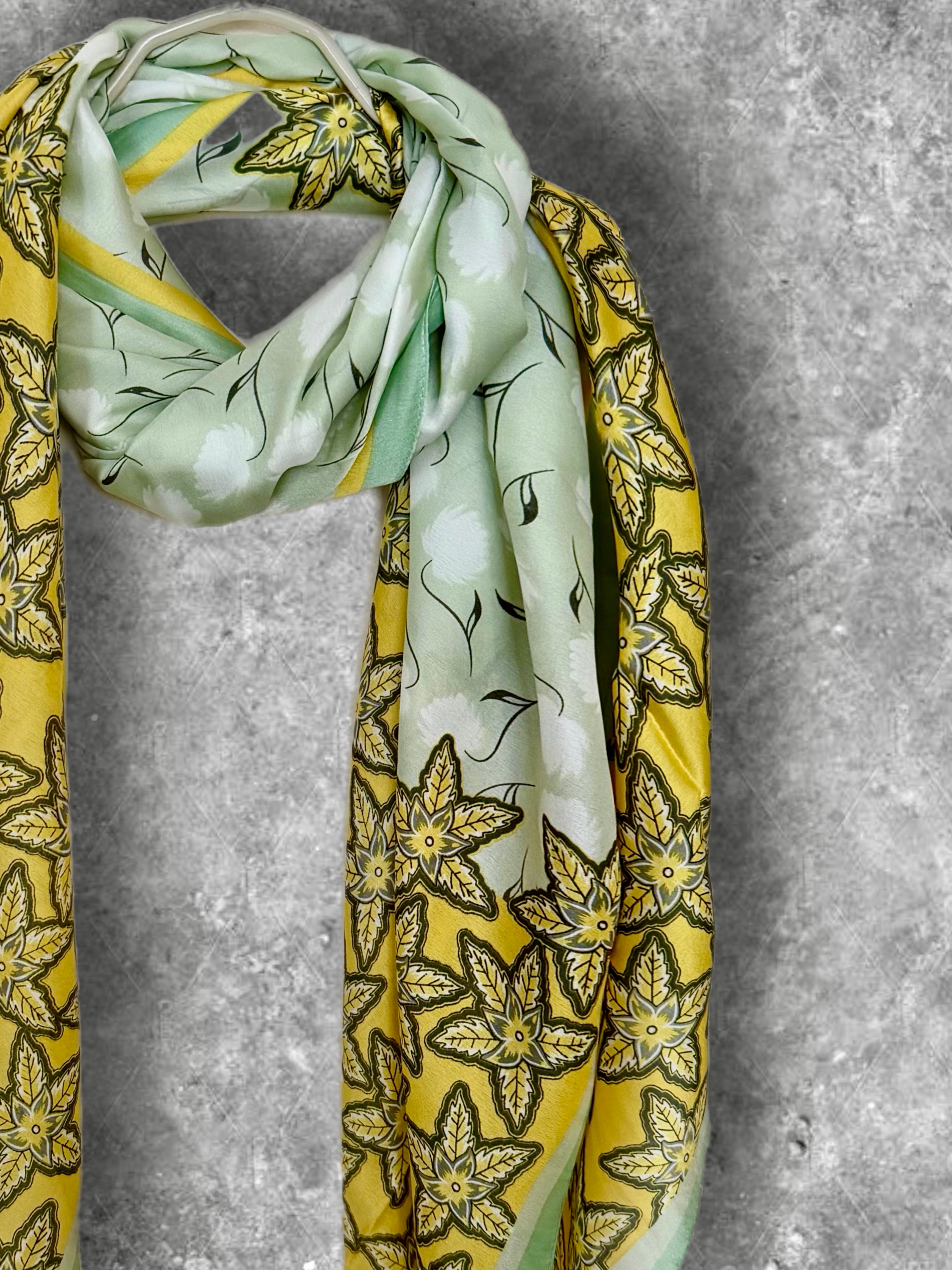 Yellow Green Long Silk Scarf for Women,Featuring Golden Meadow Blossom