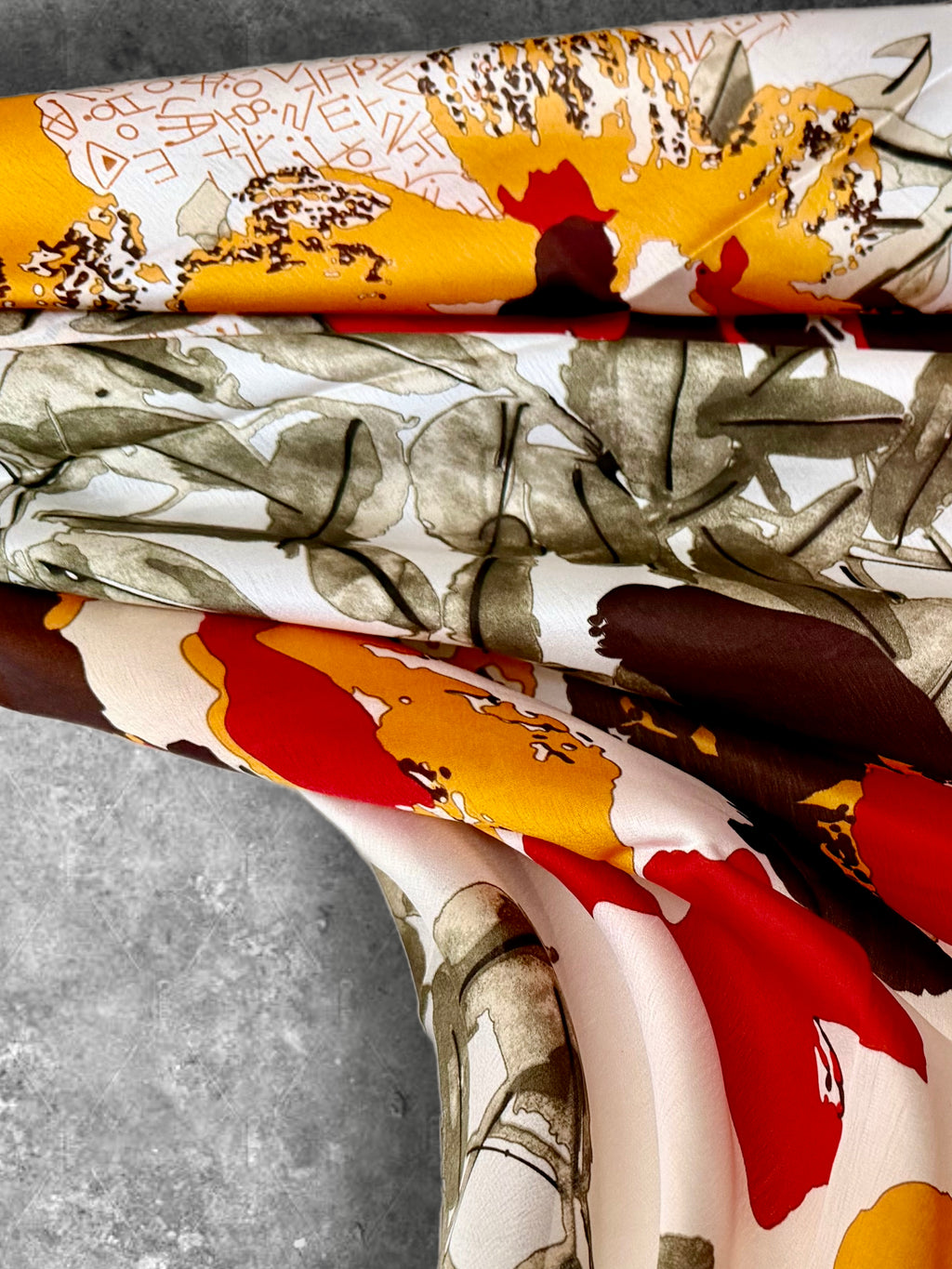 Abstract Modern Art Print Long Silk Scarf in Red and Orange