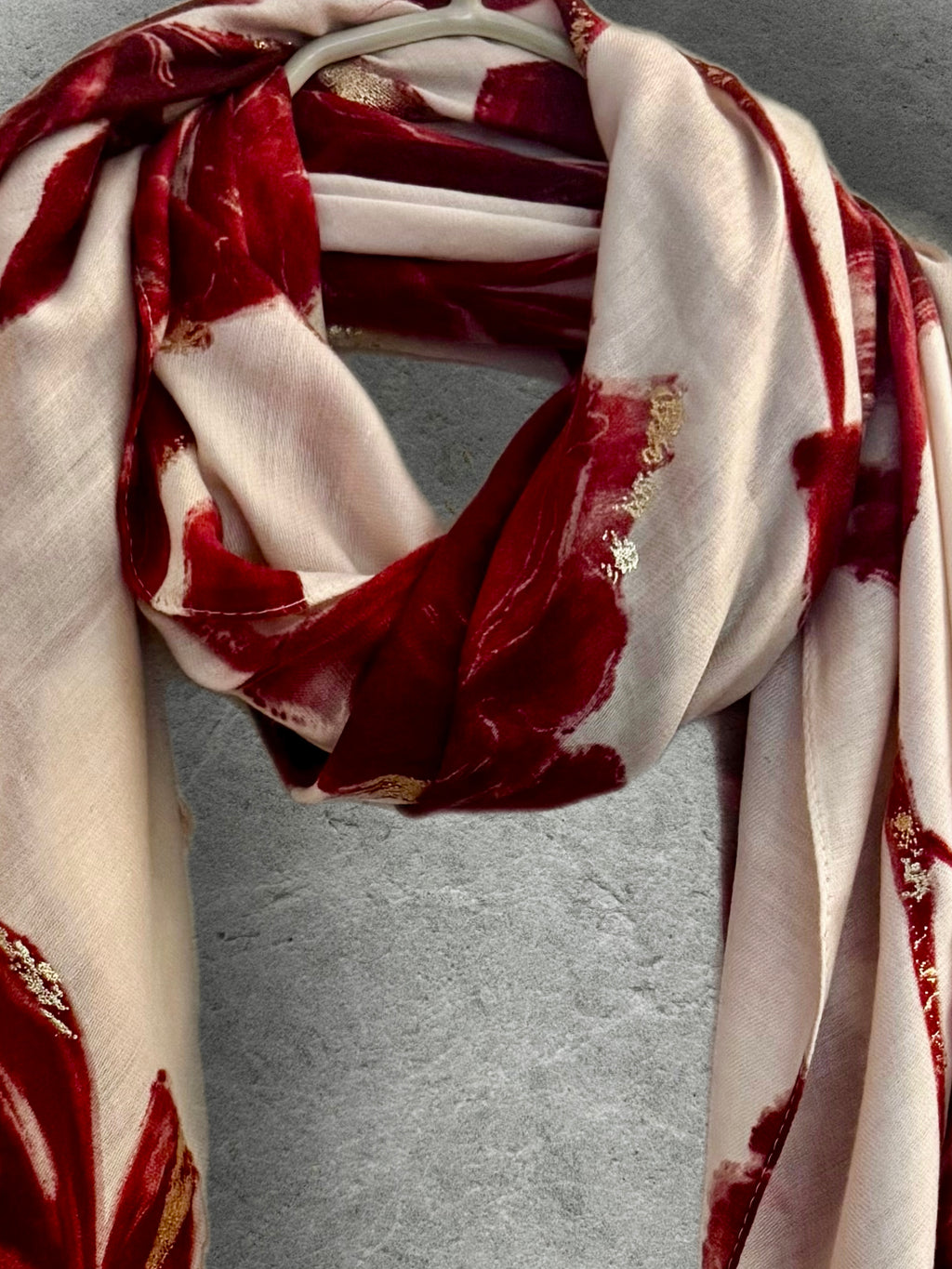 Elegant Red Peony Scarf for Women with Gold Accents,Floral Print Shawl
