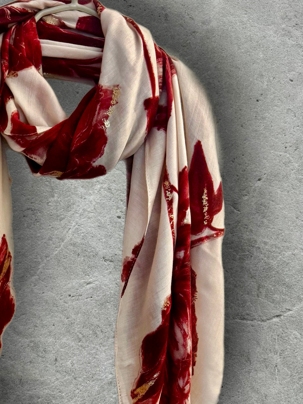 Elegant Red Peony Scarf for Women with Gold Accents,Floral Print Shawl