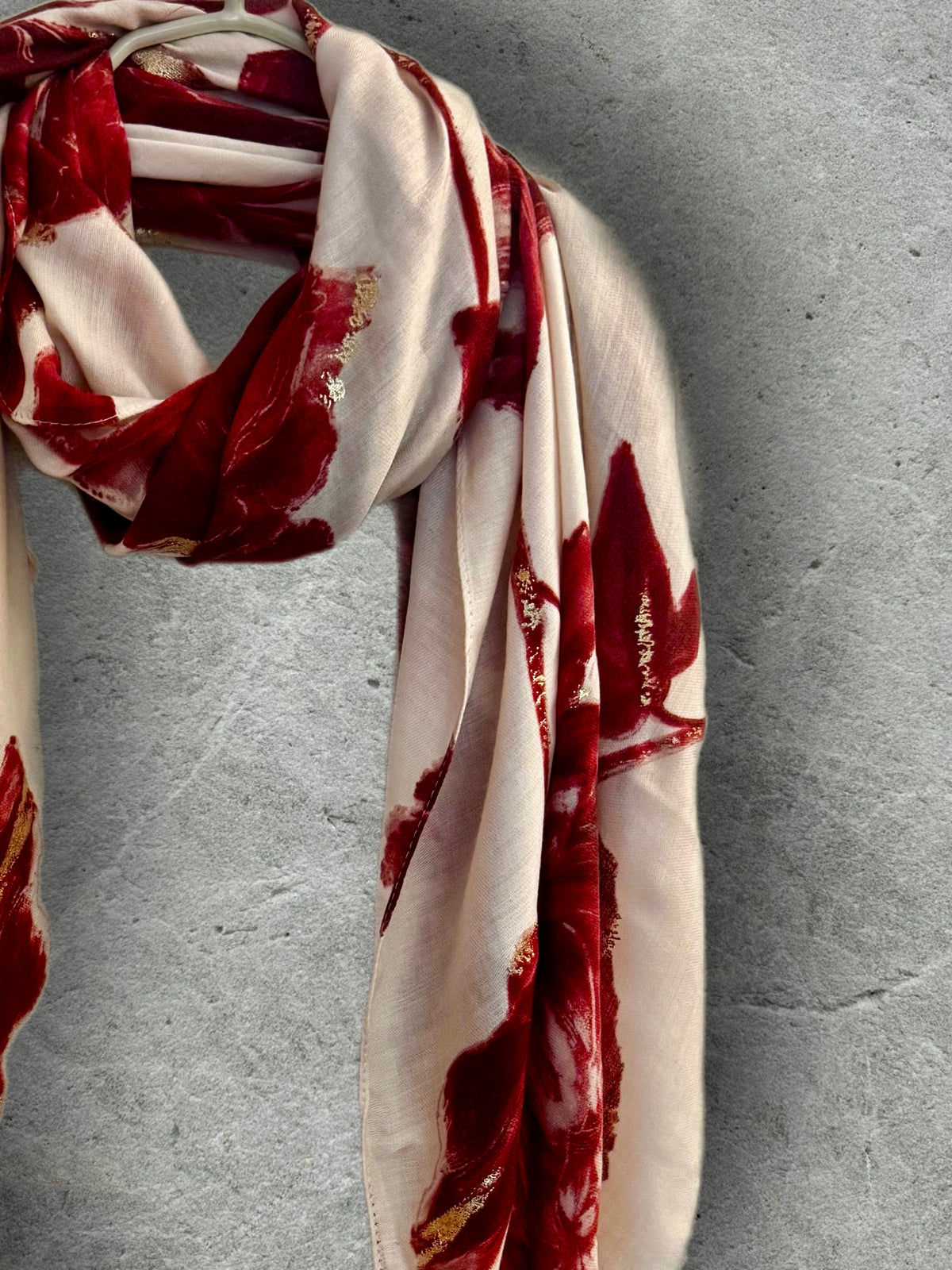 Elegant Red Peony Scarf for Women with Gold Accents,Floral Print Shawl