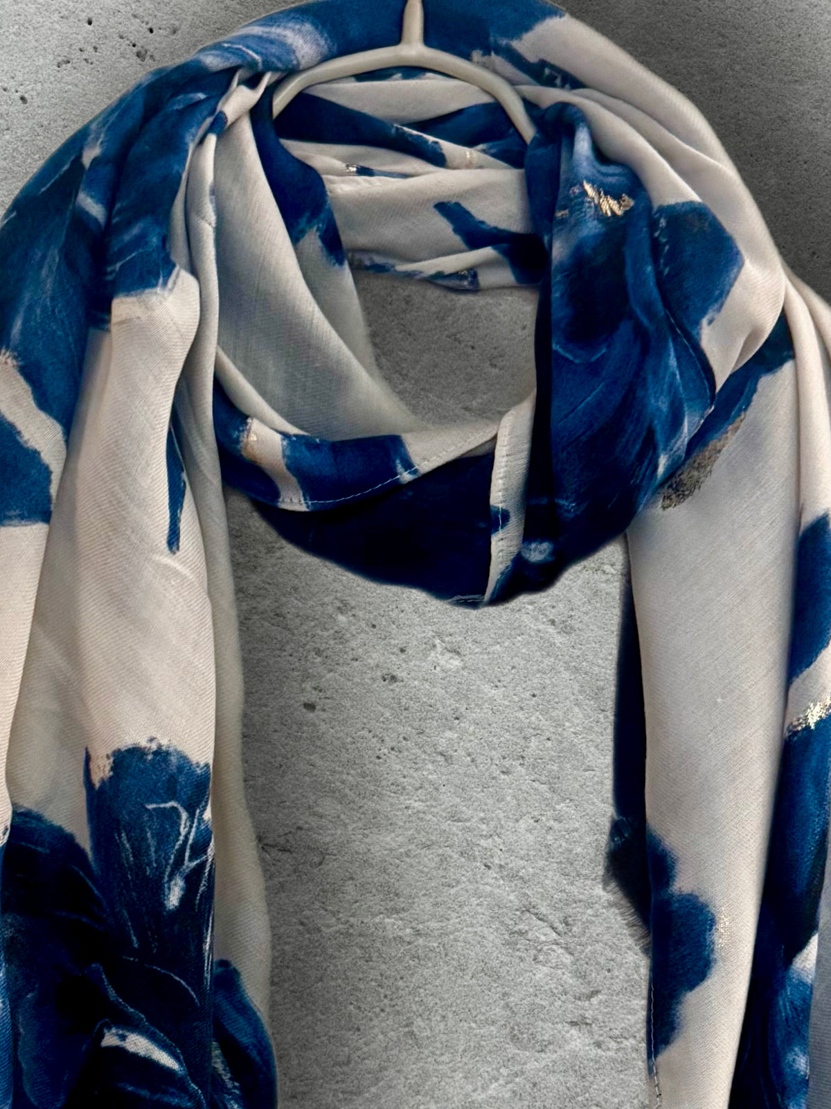 Blue Sketch Peony Scarf with Gold Accents,Elegant Floral Print Wrap