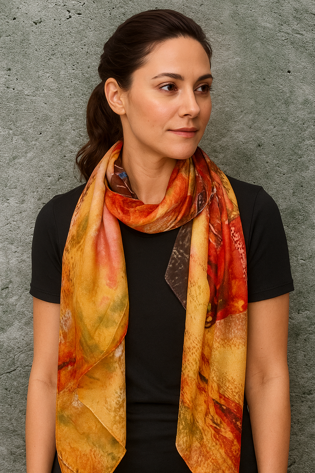 Abstract Silk Scarf for Women in Bold Orange & Red Artistic Wrap,Suitable for All Season,Great Gifts for Her,Mom,Birthday or Christmas