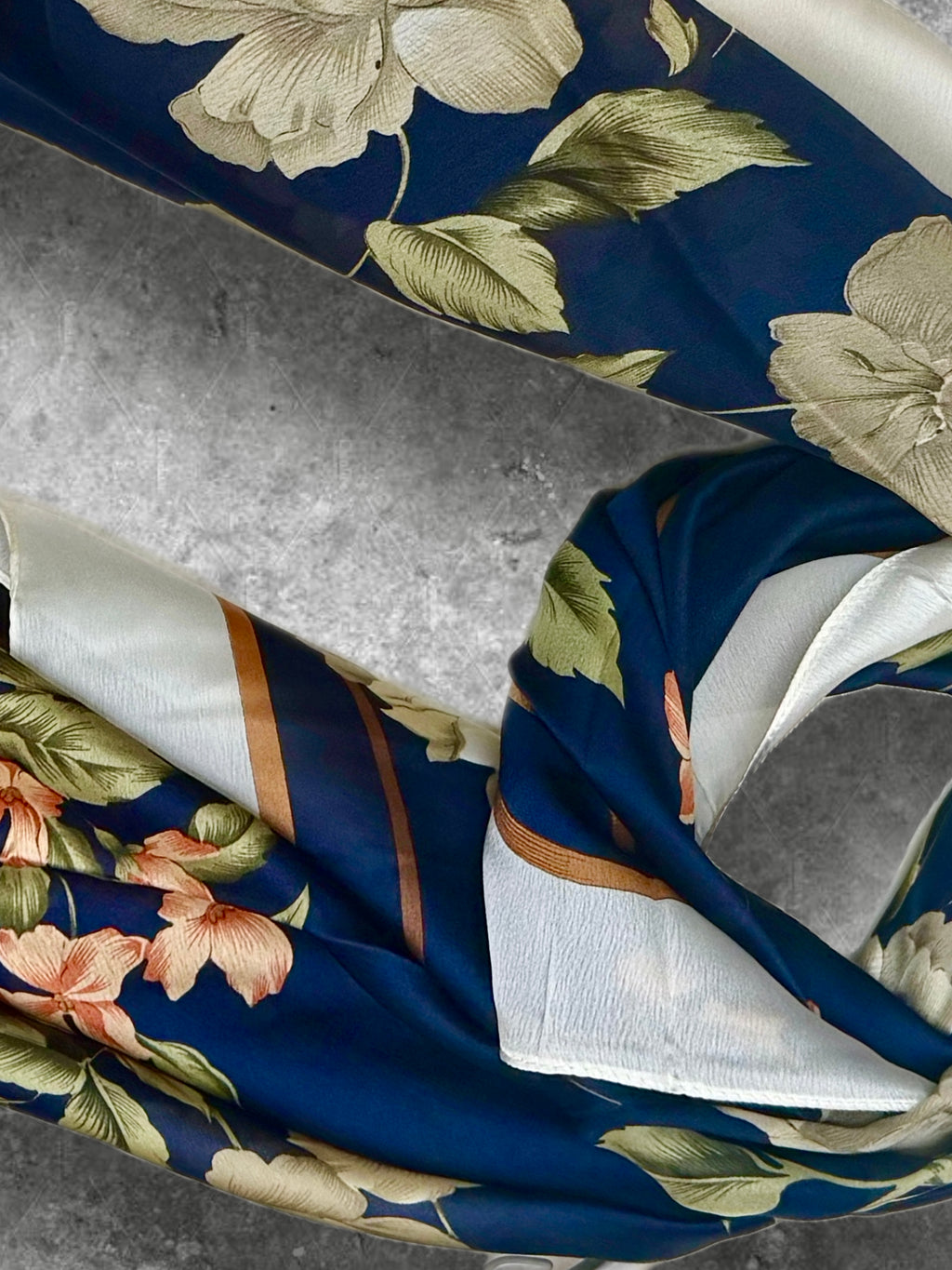 Navy Blue Long Silk Scarf for Women,Peony Floral Print Shawl,Lightweight Luxury Wrap