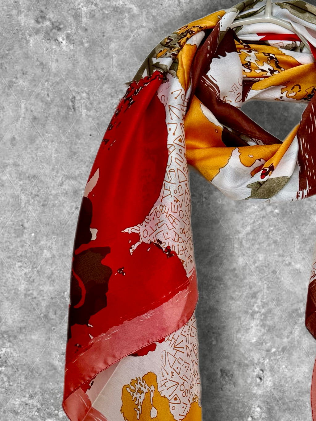Abstract Modern Art Print Long Silk Scarf in Red and Orange